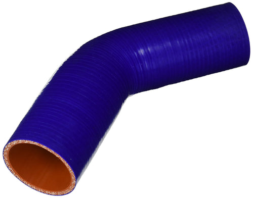 HPS Silicone High Temperature HTSER45-225-250-BLUE 4-ply Reinforced 45 degree Elbow Reducer Coupler Hose, 55 PSI Maximum Pressure, 4" Leg Length on each side, 2-1/4" > 2-1/2" ID, Blue