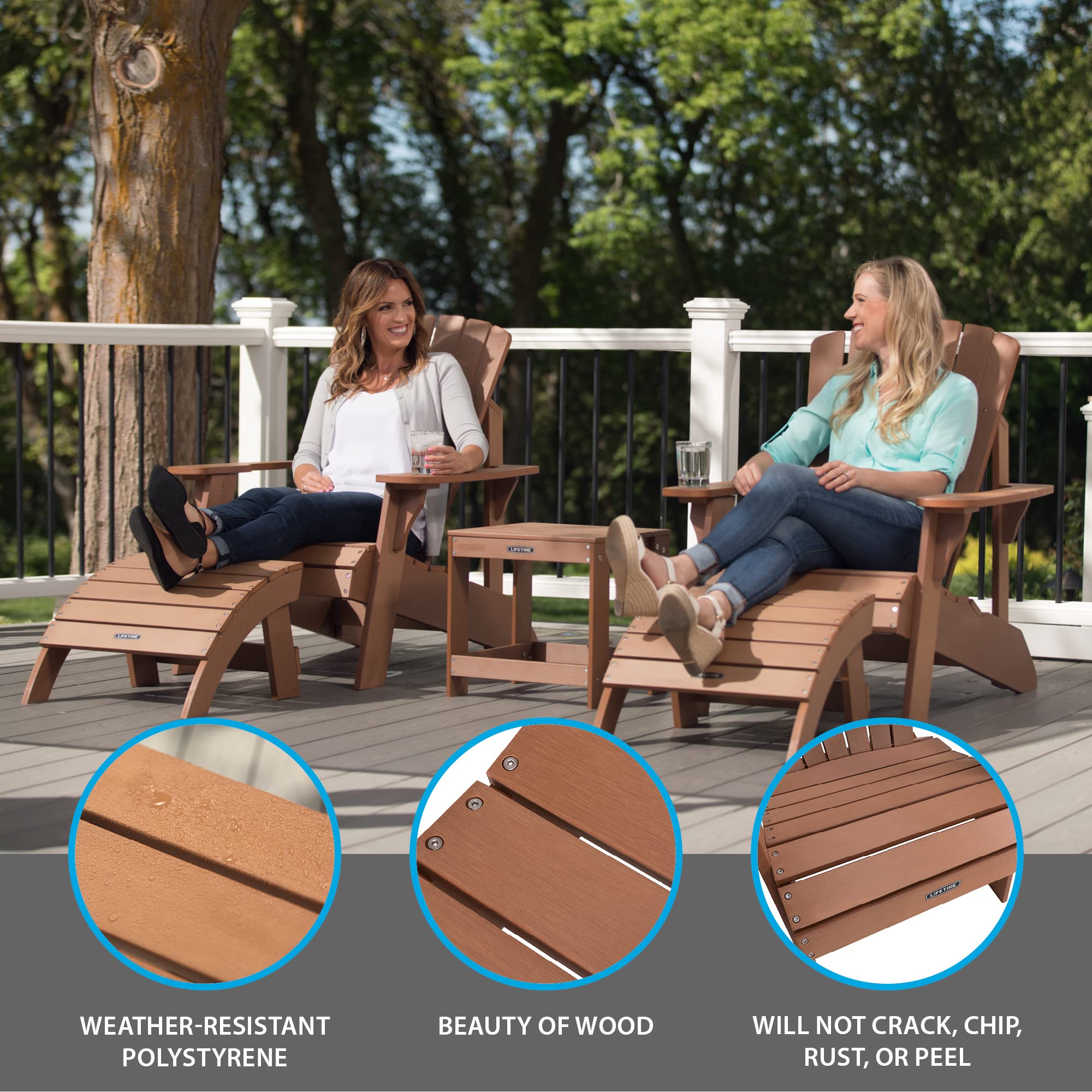 Adirondack Chair Lifetime Faux-Wood, Weather-Resistant Polystyrene, UV-Protected, 300 lb Capacity, Low-Maintenance Outdoor Seating Furniture