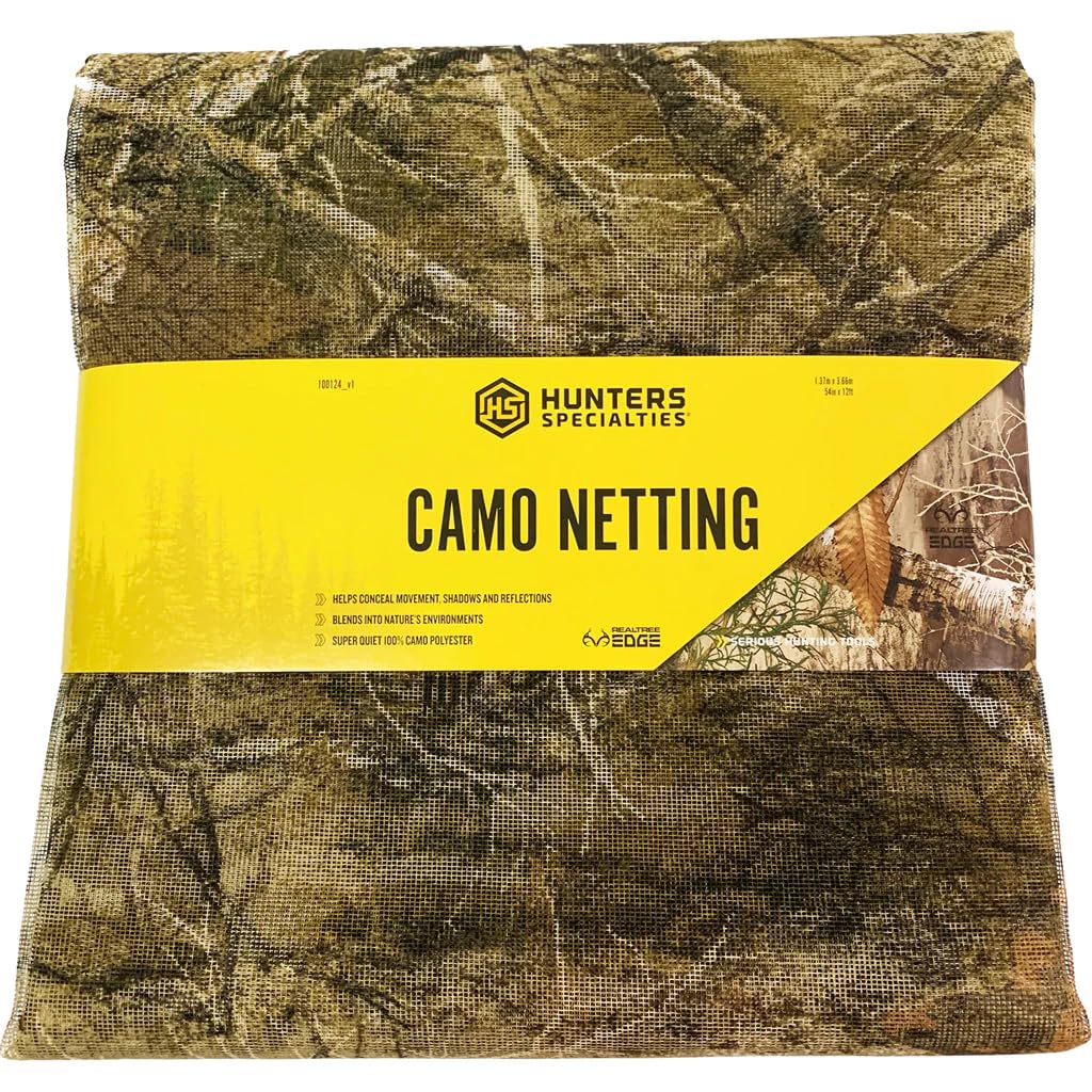 Camo Netting Hunters Specialties - Durable Lightweight Quiet Realistic Concealment Camouflage Polyester Netting for Blinds, 54 in X 12 FT - Realtree Edge