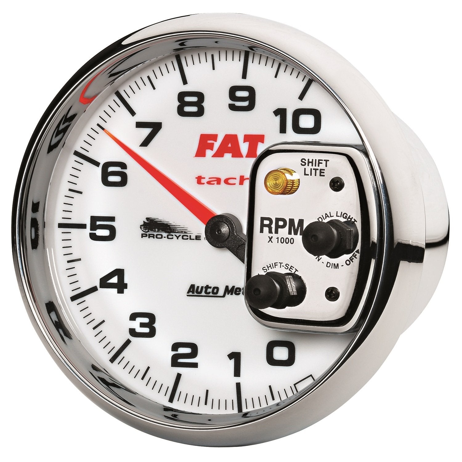 AutoMeter Tach, Gauge, 5", 10K RPM, Shift- Lite, 2&4 Cylinder, White, Fat Tach, Pro-Cycle (19265)
