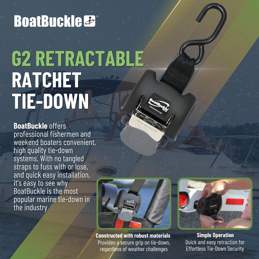 Stainless Steel BoatBuckle G2 Retractable Transom Tie-Down (2 x 43-Inch, Black)