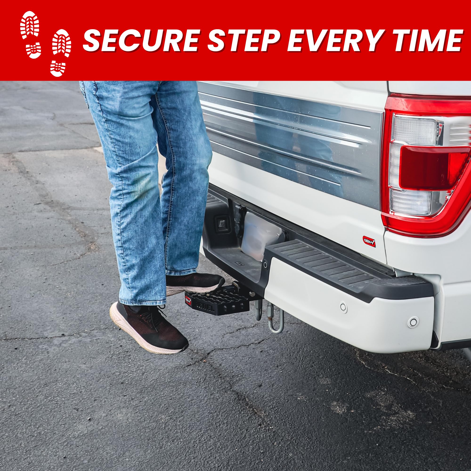 GEN-Y Serrated Hitch Step for 2-Inch Towing Receiver | Up to 500 LB Load Capacity with Serrated No Slip Surface | Textured Powder-Coat Finish | Black