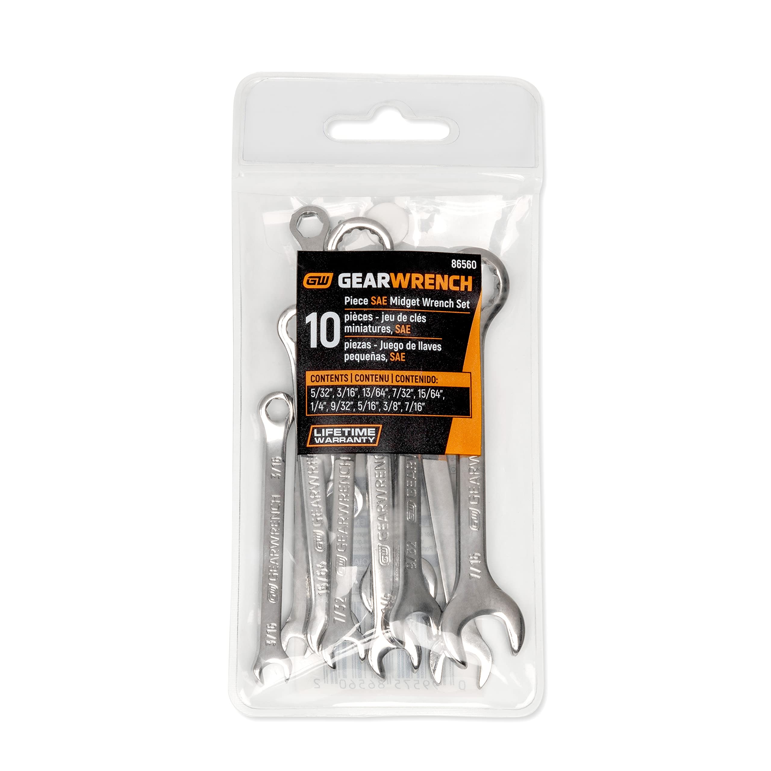 10 Piece SAE Midget Combination Wrench Set GEARWRENCH - 86560