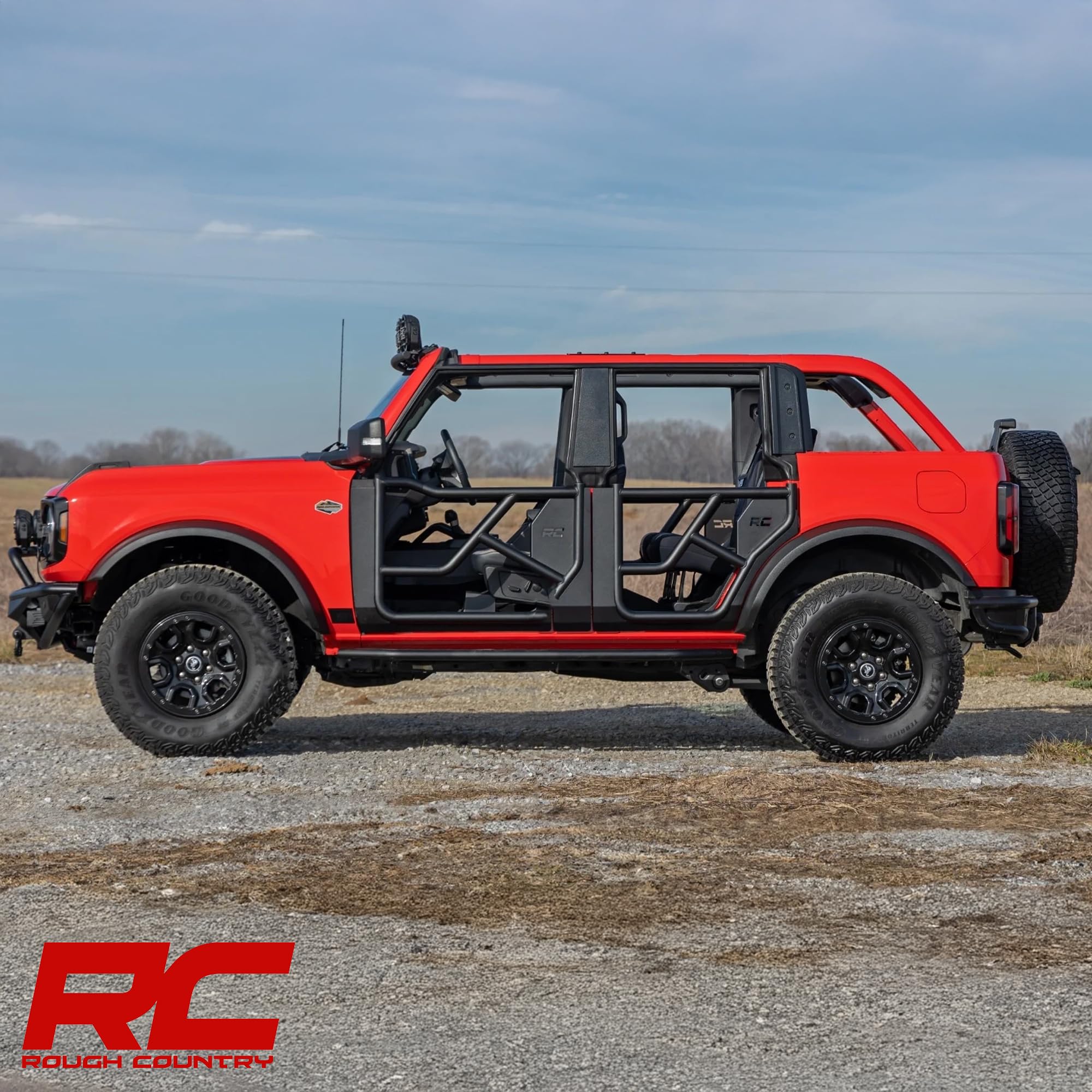 Steel Tube Doors Rough Country for Ford Bronco 4-Door (2021-2025) - Aggressive Open-Air Look, Easy Bolt-On Install, Enhanced Visibility & Safety