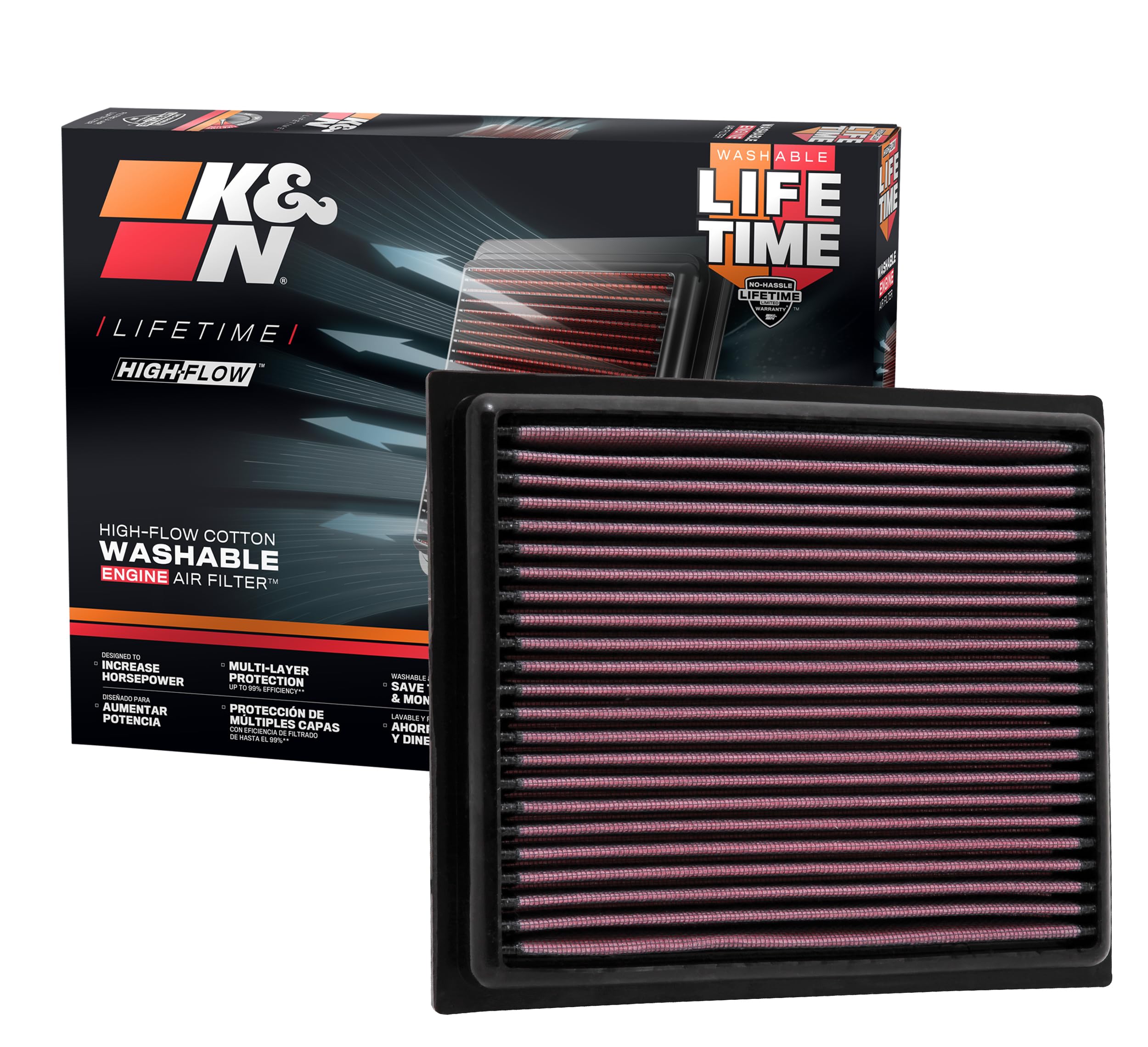 K&N High-Flow Engine Air Filter Original Lifetime: Increase Power: Premium, Washable: Compatible with 2010-2024 Lexus/Mitsubishi/Toyota: (See Product Description for Select Models), 33-2435