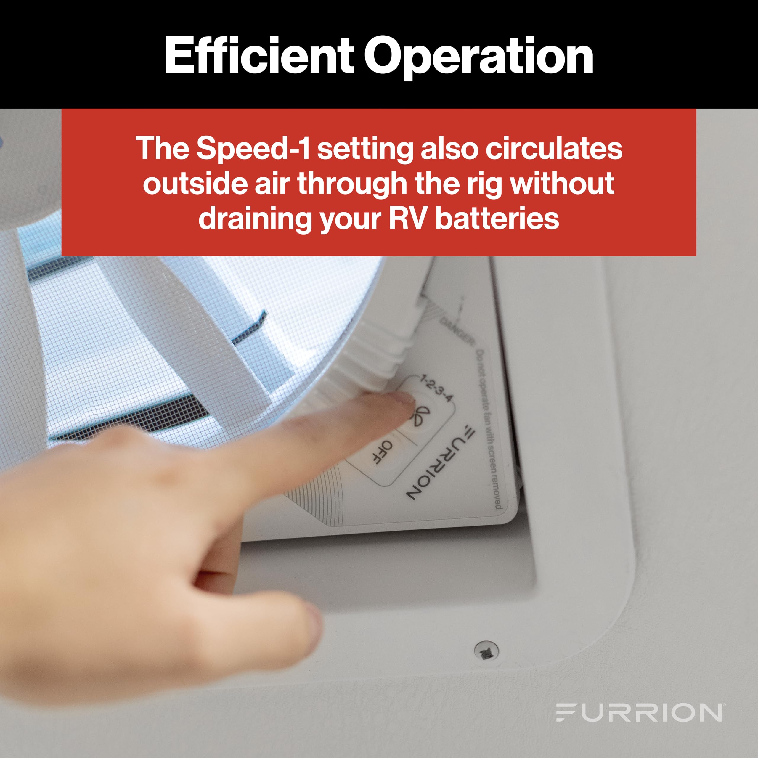 Furrion 14" RV Rooftop Vent Exhaust Fan with Lid, 10-Blade, Four Fan Speeds, Push-Button Controls, Removable Insect Screen, Flush-Mount Design for 2" to 7" Thick Roofs, White - FVF14D90R6A-PS-AM