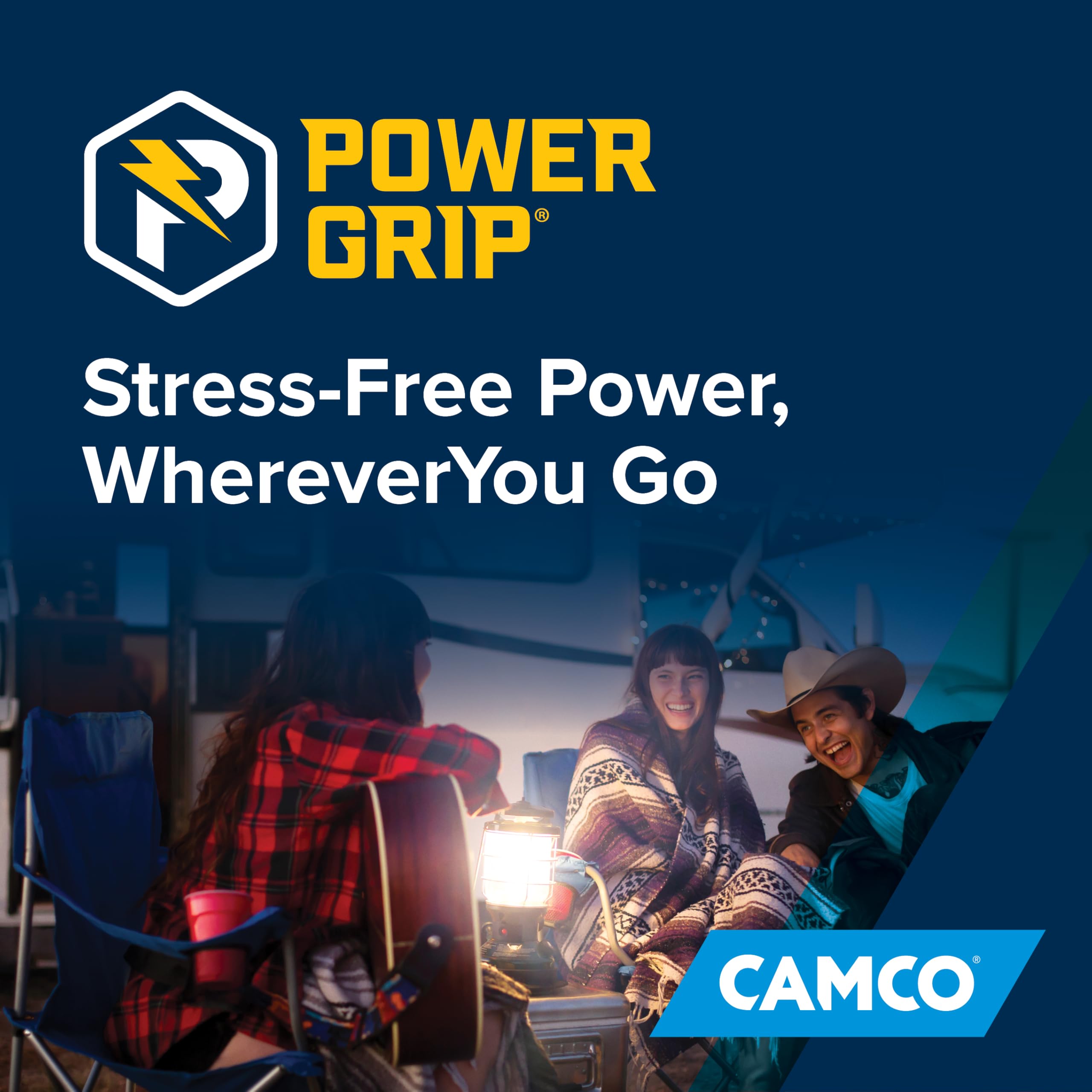 Camco Power Grip Electrical Adapter Offset - 50 amp to 30 amp RV Power Adapter - Design to Relieve Cord Stress (55135)