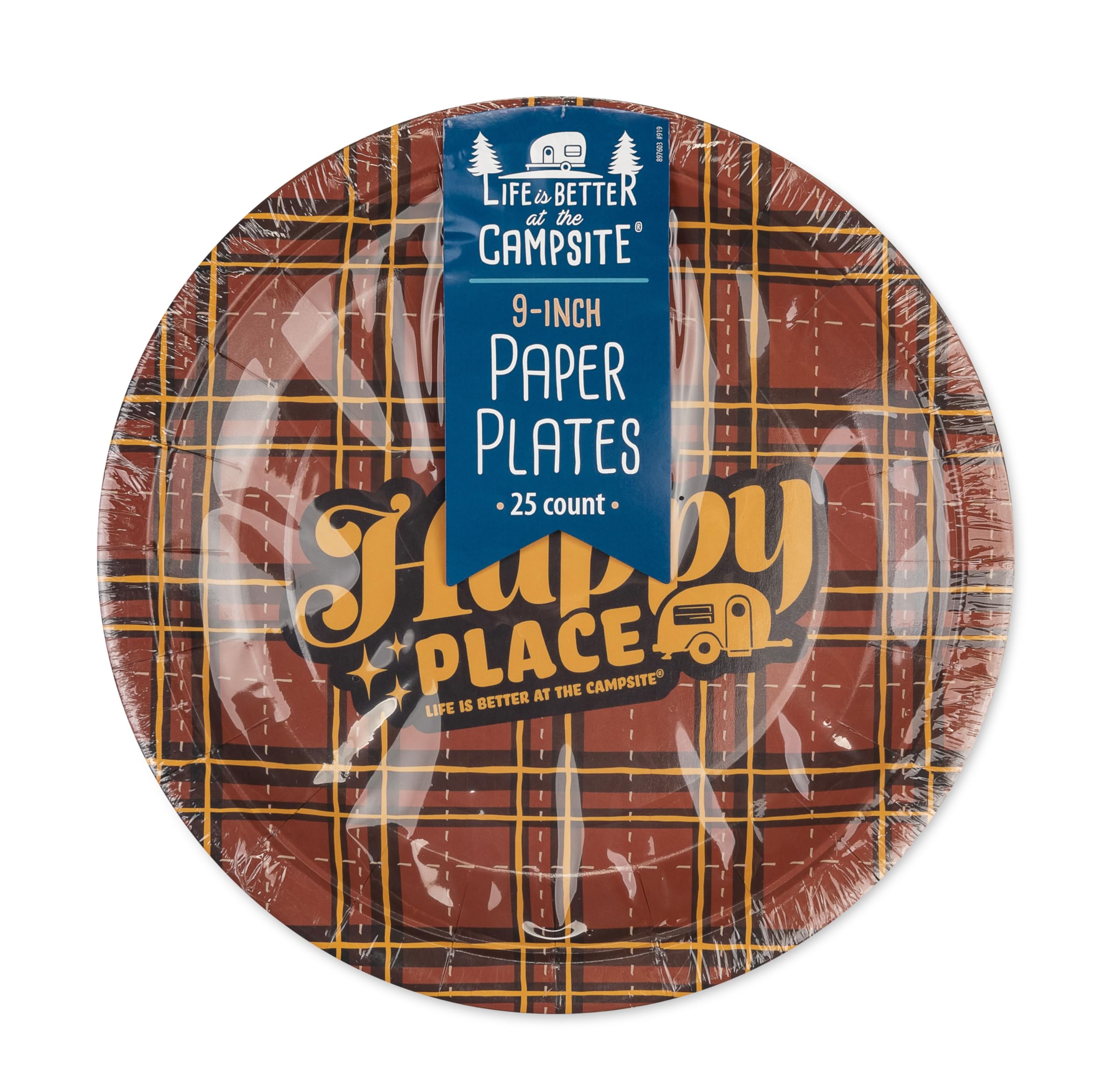 Camco Paper Plates Life is Better at the Campsite | 9-Inch | Red Plaid |25-Count (53491)