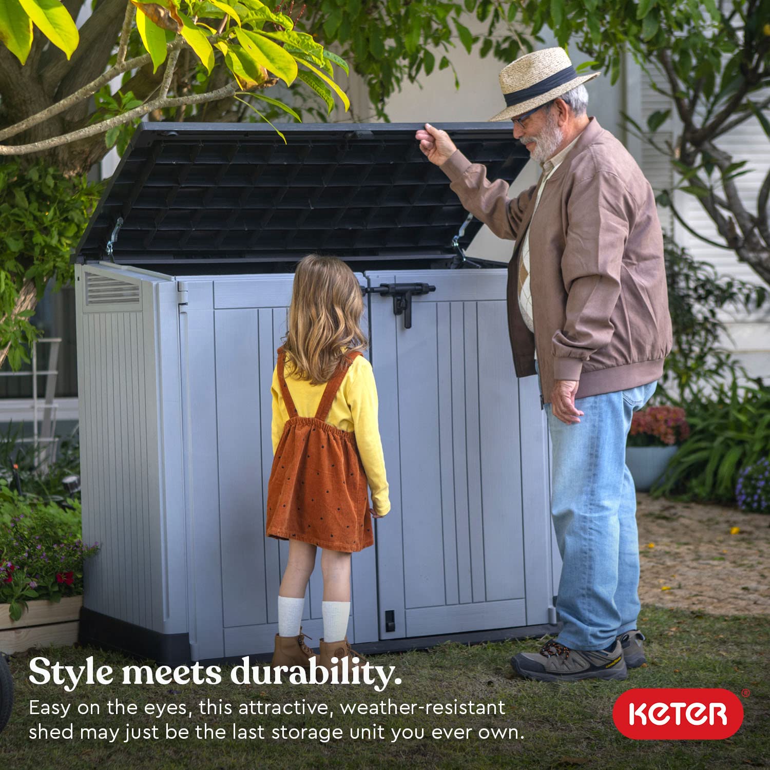 Keter 4.3 x 3.7 ft. Store-It-Out Prime Outdoor Resin Storage Shed with Easy Lift Hinges, Perfect for Yard Tools, Pool Toys and Garden Accessories, Grey