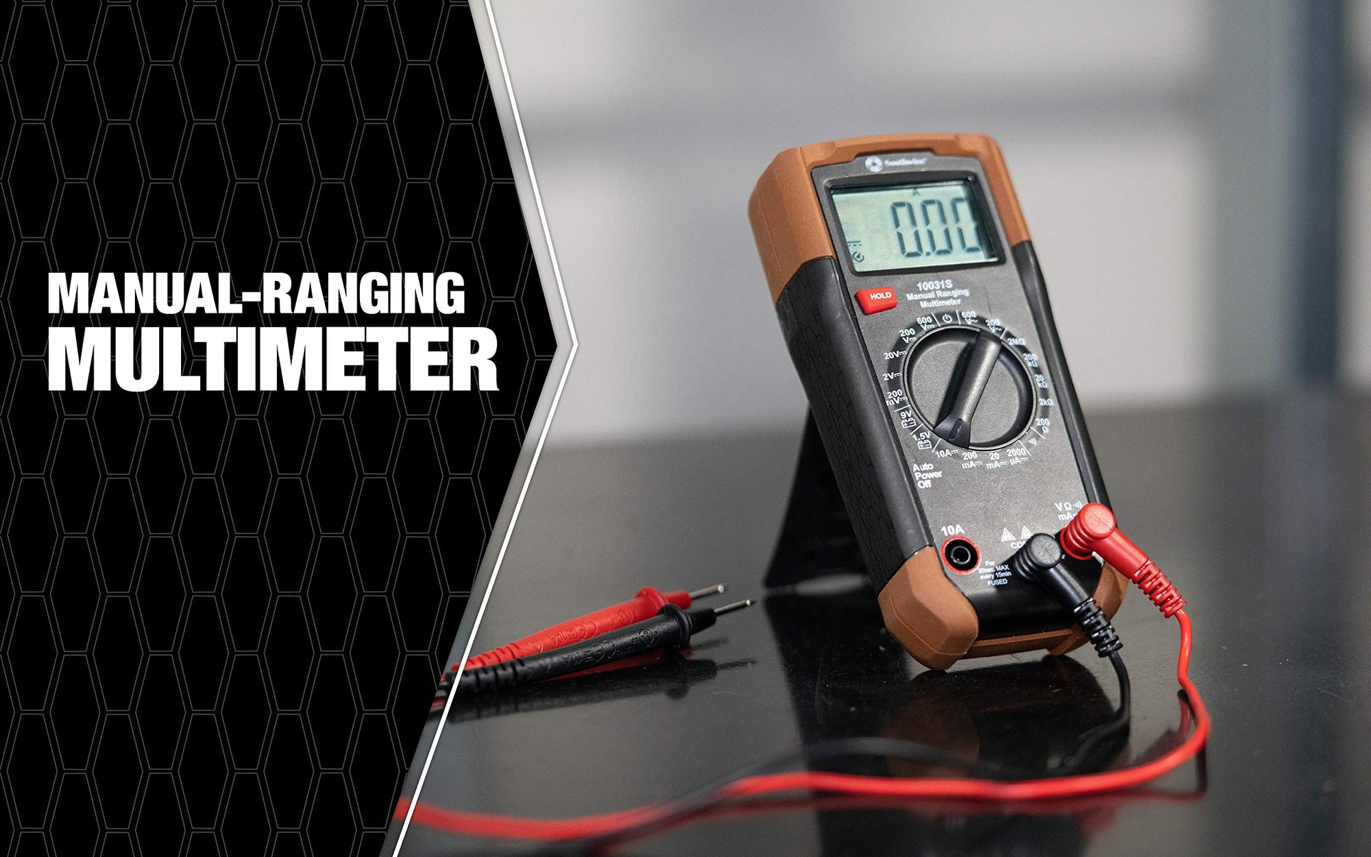 Multimeter Southwire Manual Range - 7 Functions & 19 Ranges - Double-Molded Rugged Housing - Battery Test - CAT III 300V Safety Rating