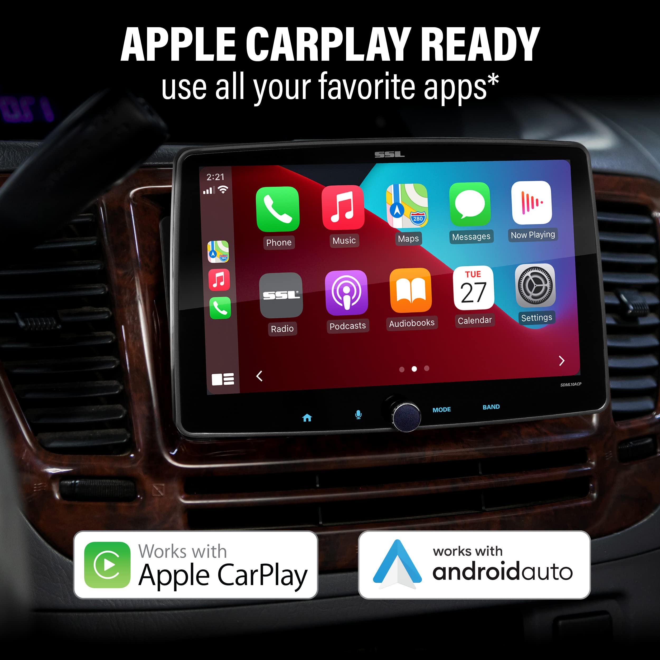 Apple CarPlay Sound Storm Laboratories SDML10ACPR Android Auto Car Multimedia Player – Single Din Chassis With 10 Inch Capacitive Touchscreen, Bluetooth, No DVD, Rear Camera Included, RGB Illumination