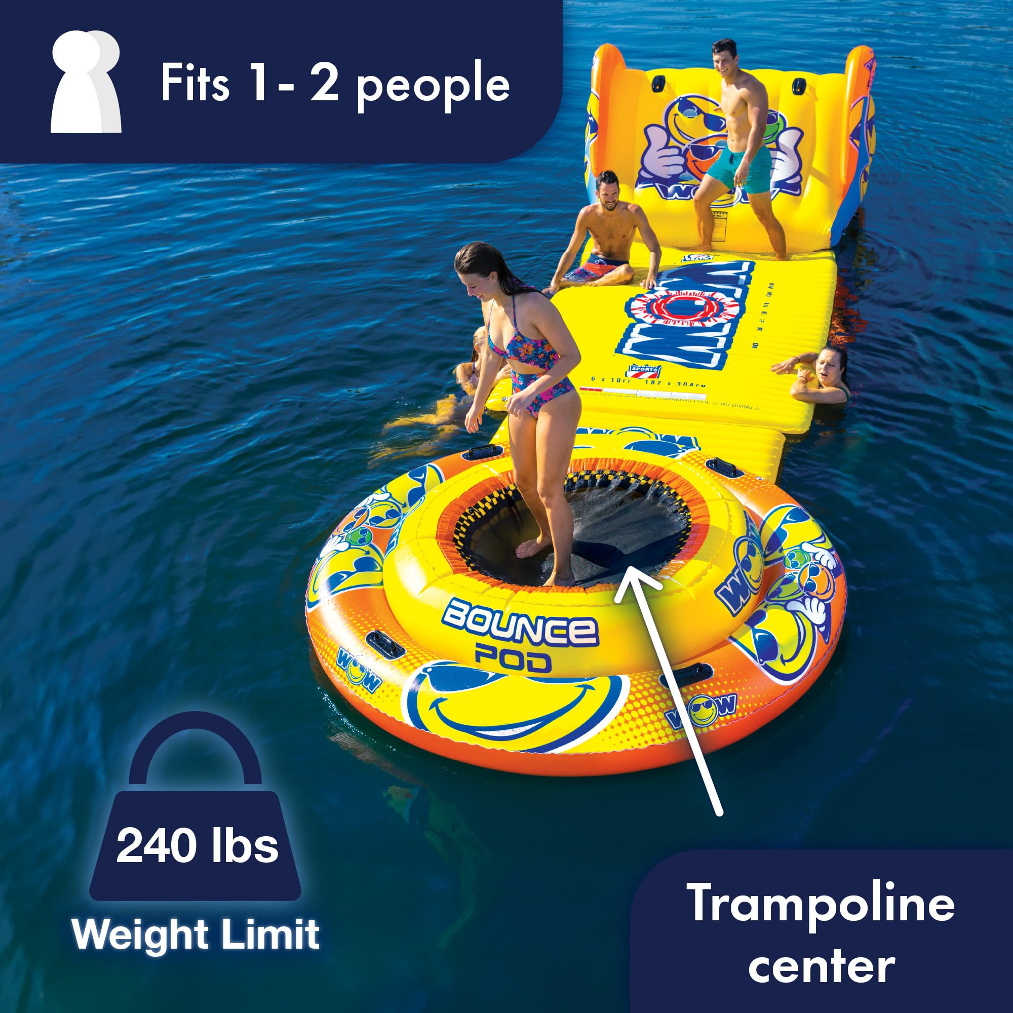 WOW Sports Inflatable Bounce Pad World of Watersports, 4Ft Bouncing Area, Yellow, 20-2030