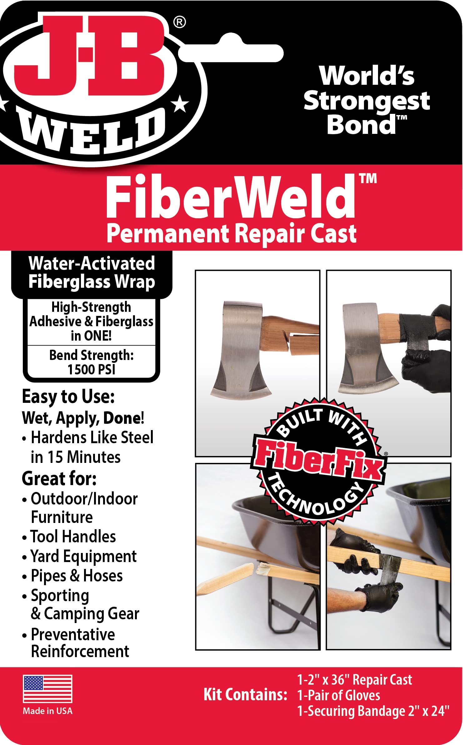 Permanent Repair FiberWeld Cast 2x36 Inch - High Strength Adhesive Fiberglass Wrap - Black, 38236