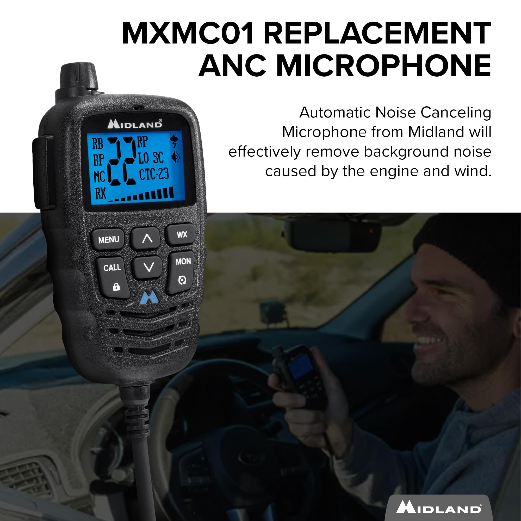 MXMC01 – Midland | Replacement Microphone for MXT275 & MXT575 – ANC Automatic Noise Canceling Electronic Microphone – Off-Roading Loud and Open-Air Vehicle - GMRS Farming Overlanding