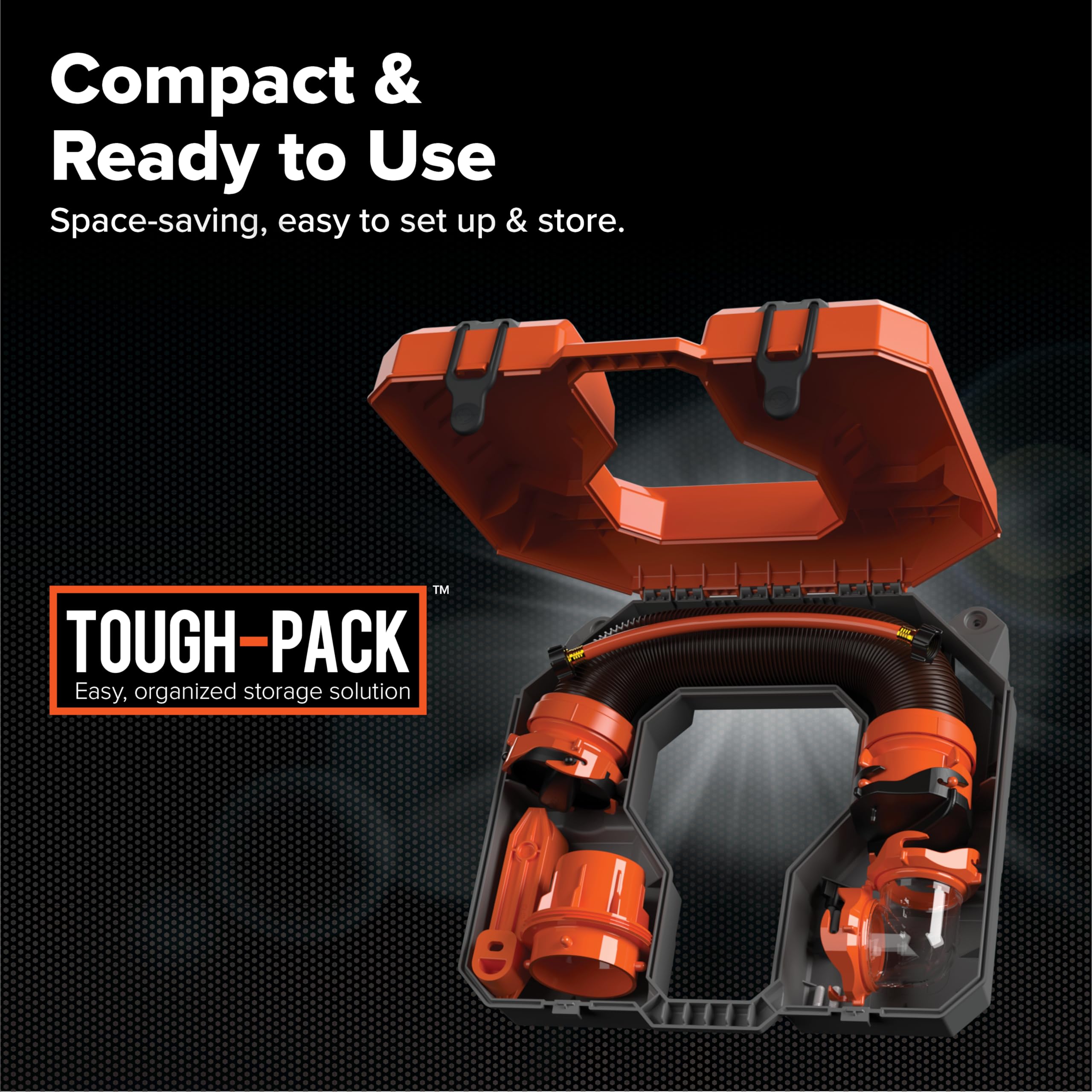 Camco Tough-Pack Rhino Tote Tank – Essential RV Accessory for Efficient Waste Management – Compact 7-Piece Kit Includes Sewer Hose & RV Storage Case (39023)