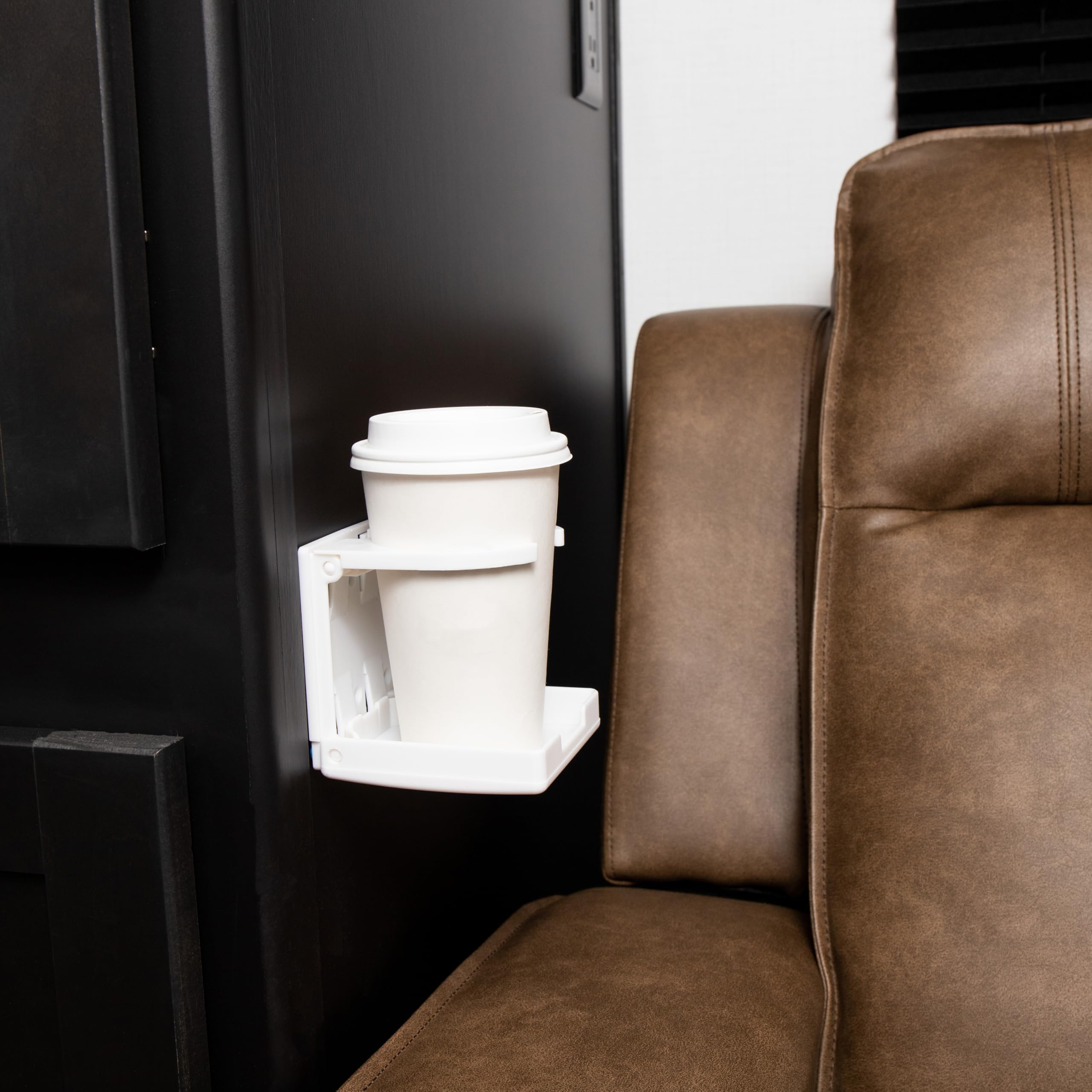 Camco Drink Holder Camper/RV - Features Adjustable Space-Saving Design & Holds Almost Any Size Mug, Cup, Bottle or Can - Extra Cup Holder for Cars, Trucks, RVs, Vans, Boats, and More - White (44040)