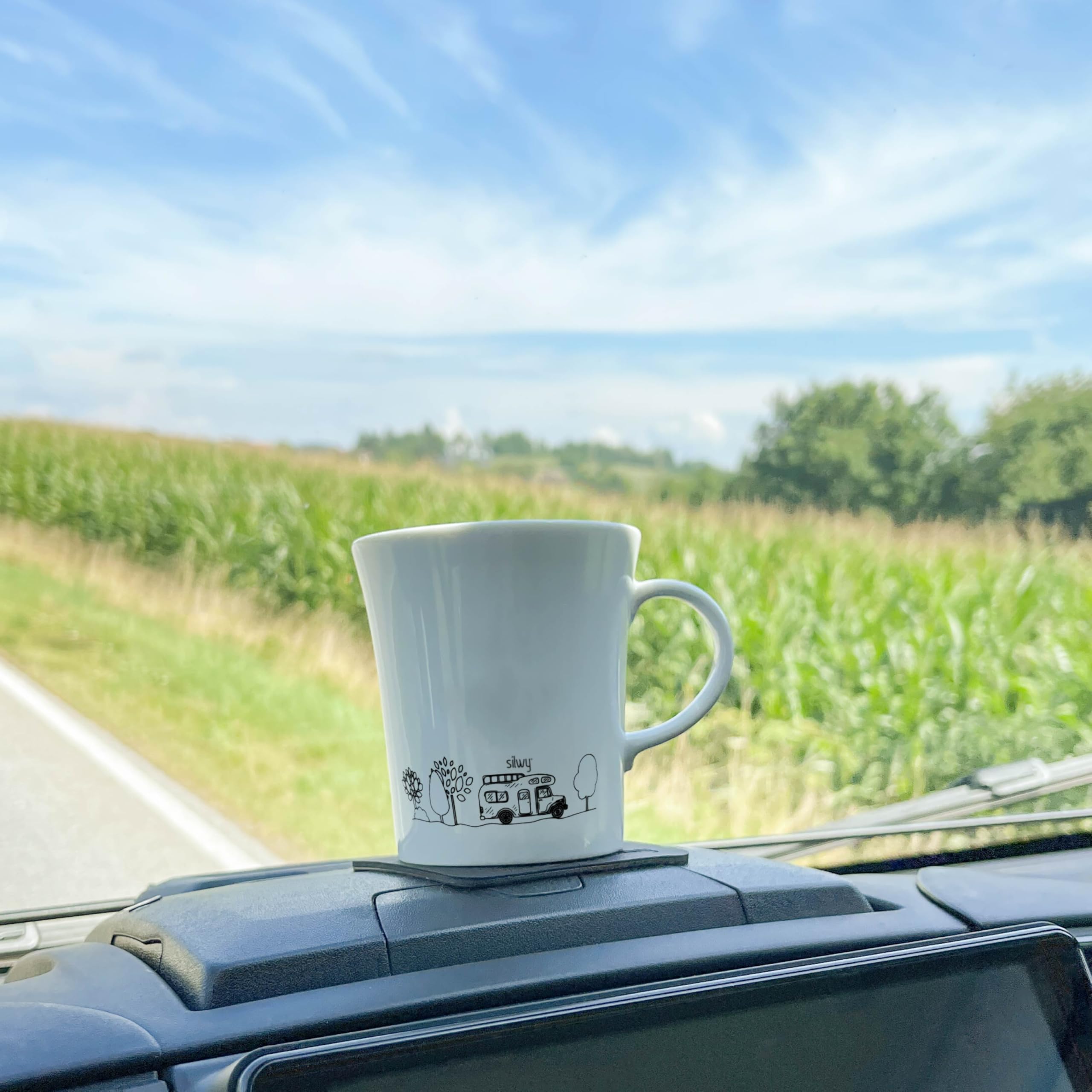 Porcelain Magnetic Handle Cups silwy Einfach Anziehend. Camping (Set of 2) Includes Two Metal Nano Gel Pads Black - Non-Slip Camping and Caravanning Cups, Boat and Yacht Accessories