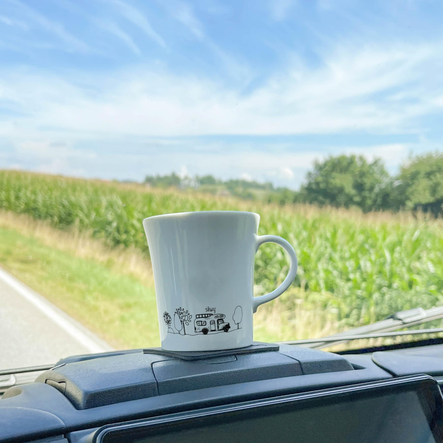 Porcelain Magnetic Handle Cups silwy Einfach Anziehend. Camping (Set of 2) Includes Two Metal Nano Gel Pads Black - Non-Slip Camping and Caravanning Cups, Boat and Yacht Accessories