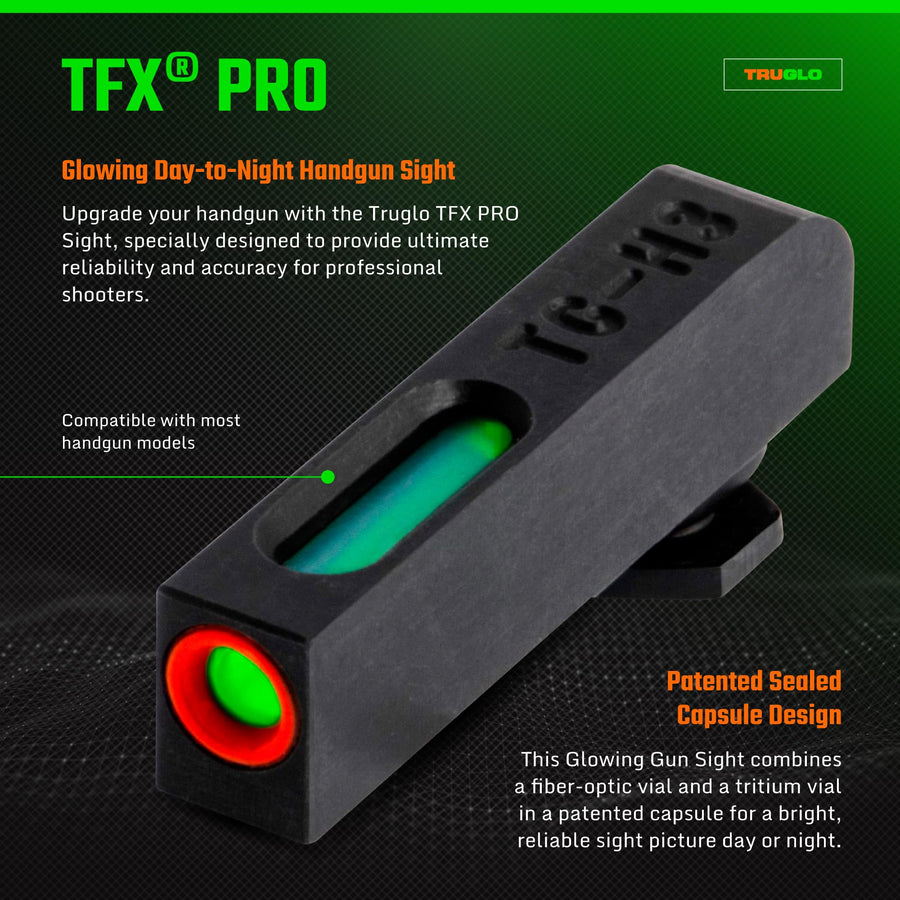 Tritium and Fiber Optic Night Sight for Handguns, Truglo TFX PRO Glowing Shock Proof Compact, Durable, and Snag Free Sight