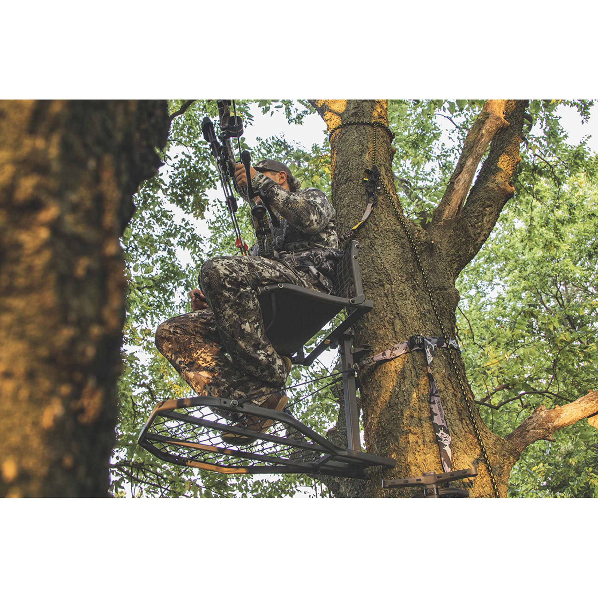 Hawk Hang On CRUZR, Tree Stand Hunting Gear with Lumbar MeshComfort Seat and All-Welded Platform, Foot Rest for Mobile Hunters, 34 x 24 Inch