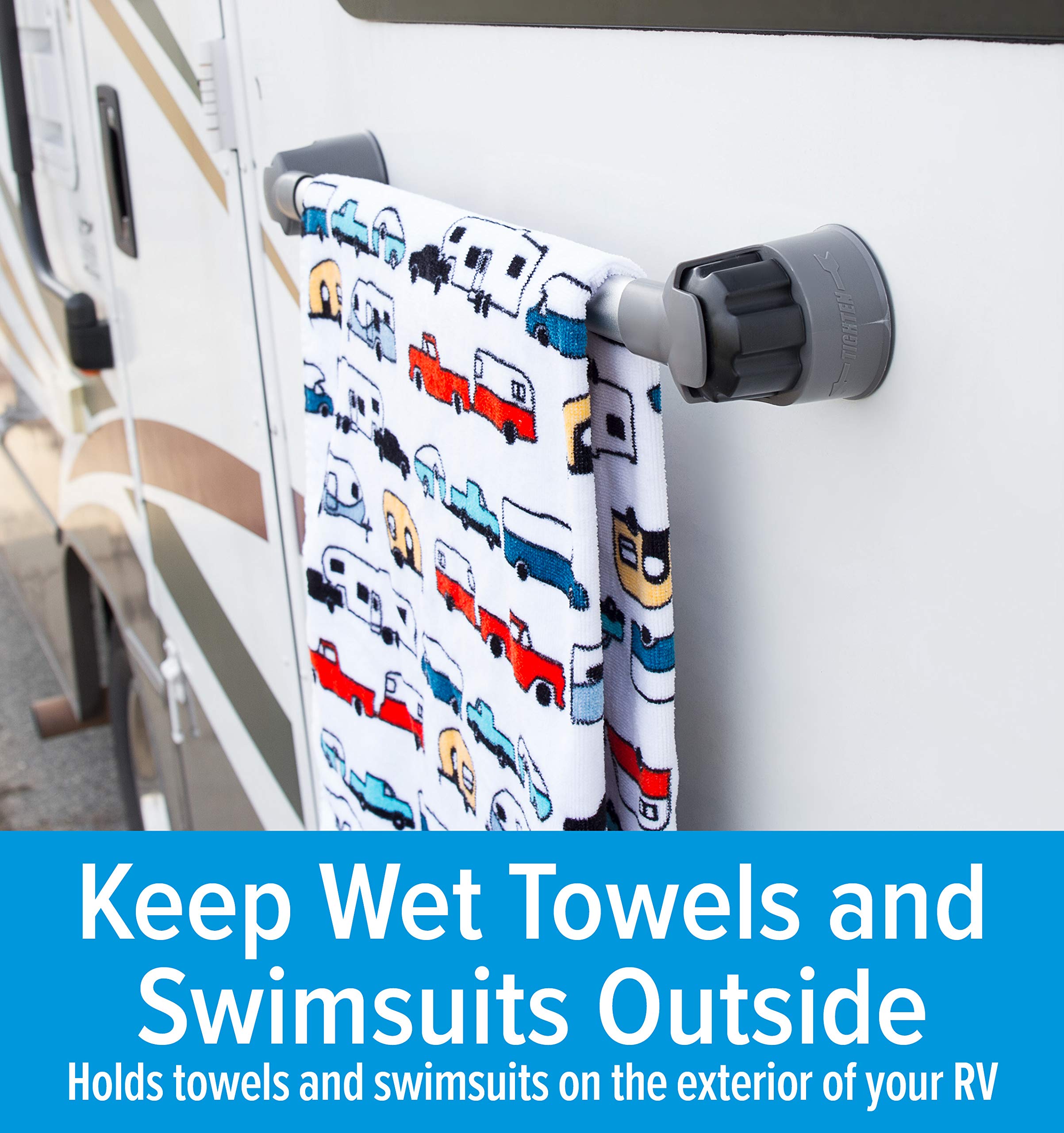 Suction Cup Camco Towel Bar | RV Exterior Installation | Features Mechanical Suction Cups | Durable Construction (44029)