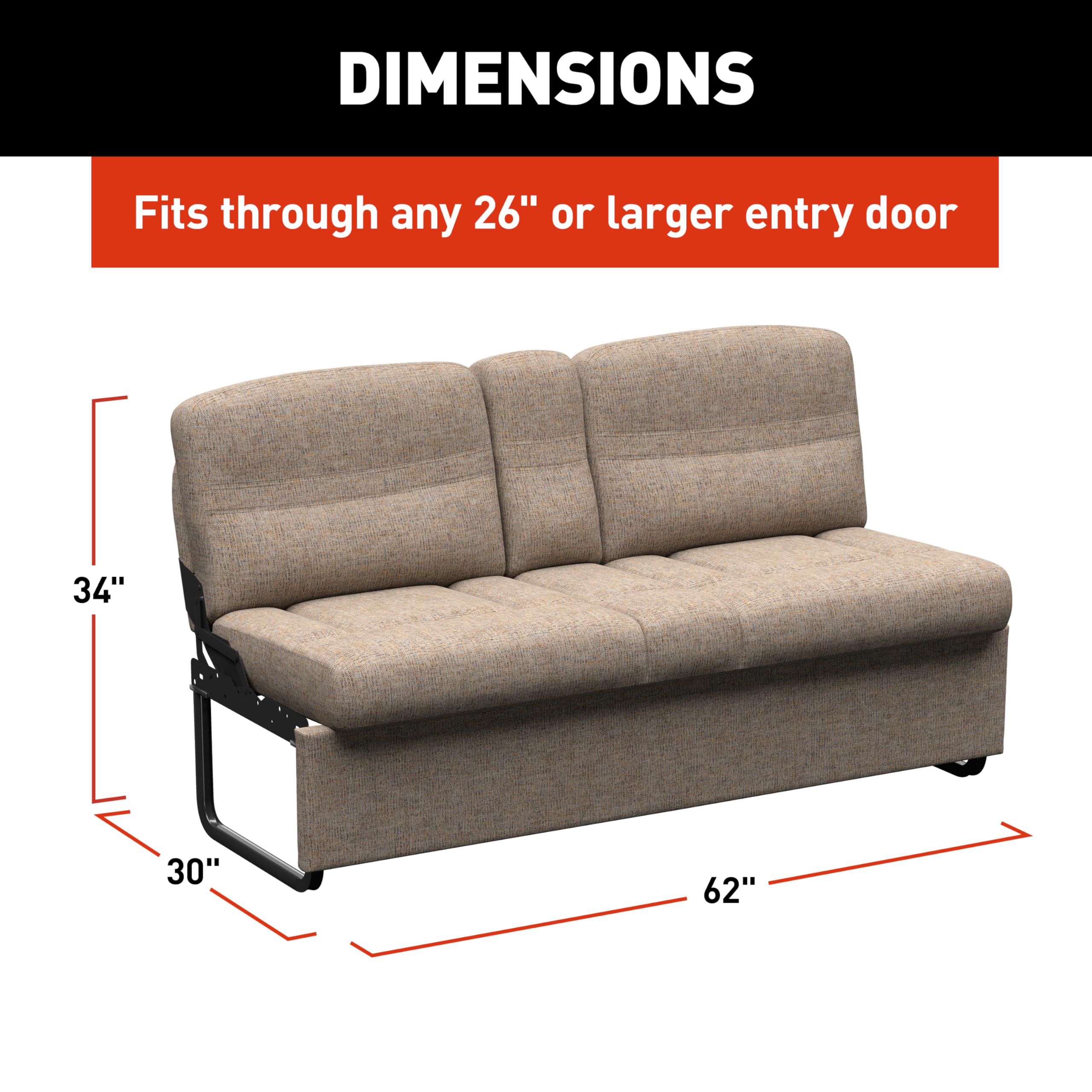 Dellmead Thomas Payne Signature 62" RV Jackknife Sleeper Sofa with Matching Kickboard, Easy Transition, High-Density Foam Cushioning, Fold-Down Center, Dual Cupholders - 2024044393