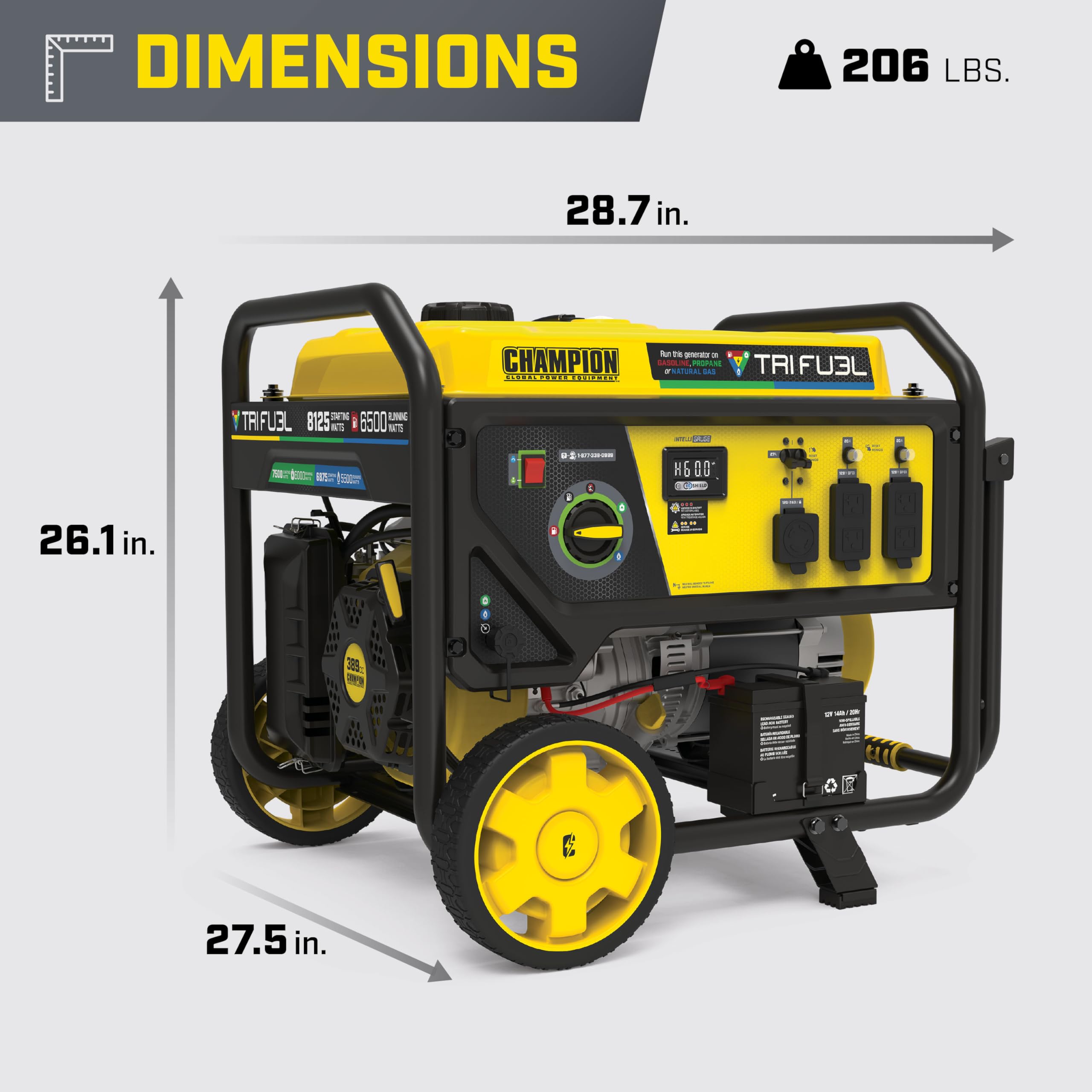 8125-Watt Champion Power Equipment Electric Start Tri-Fuel Portable Generator with CO Shield