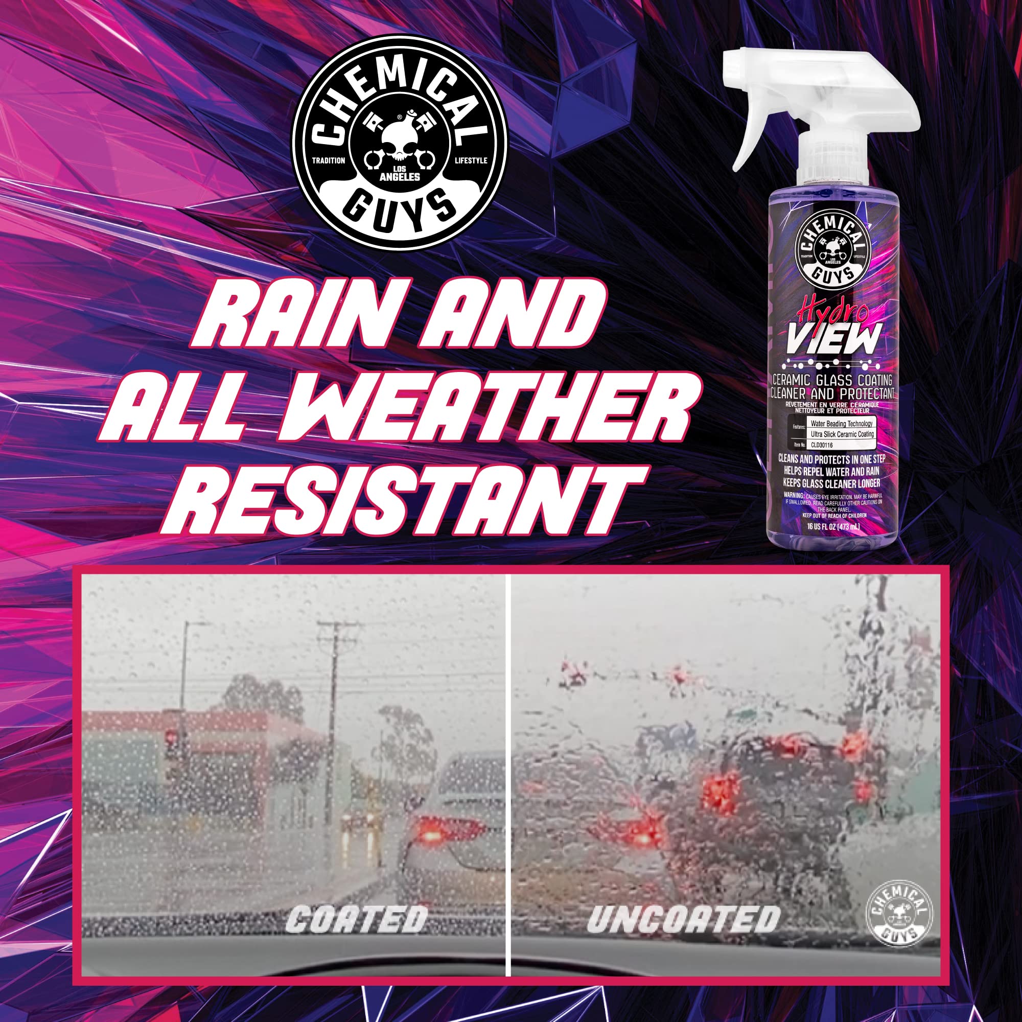 Chemical Guys HydroView Glass Cleaner & Coating Ceramic - Cleans & Adds Hydrophobic Protection, Car Window Cleaner for Glass, and Mirrors, Trucks, SUVs, and Home Use - 16 fl oz