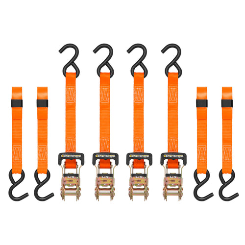10-Foot SMARTSTRAPS Ratchet Straps (4pk) – 3,000 lbs Break Strength – 1,000 lbs Safe Work Load Haul Heavier Loads Like Motorcycles, Boats and Large Appliances – Heavy-Duty Padded Tie-Downs, ORANGE (149)