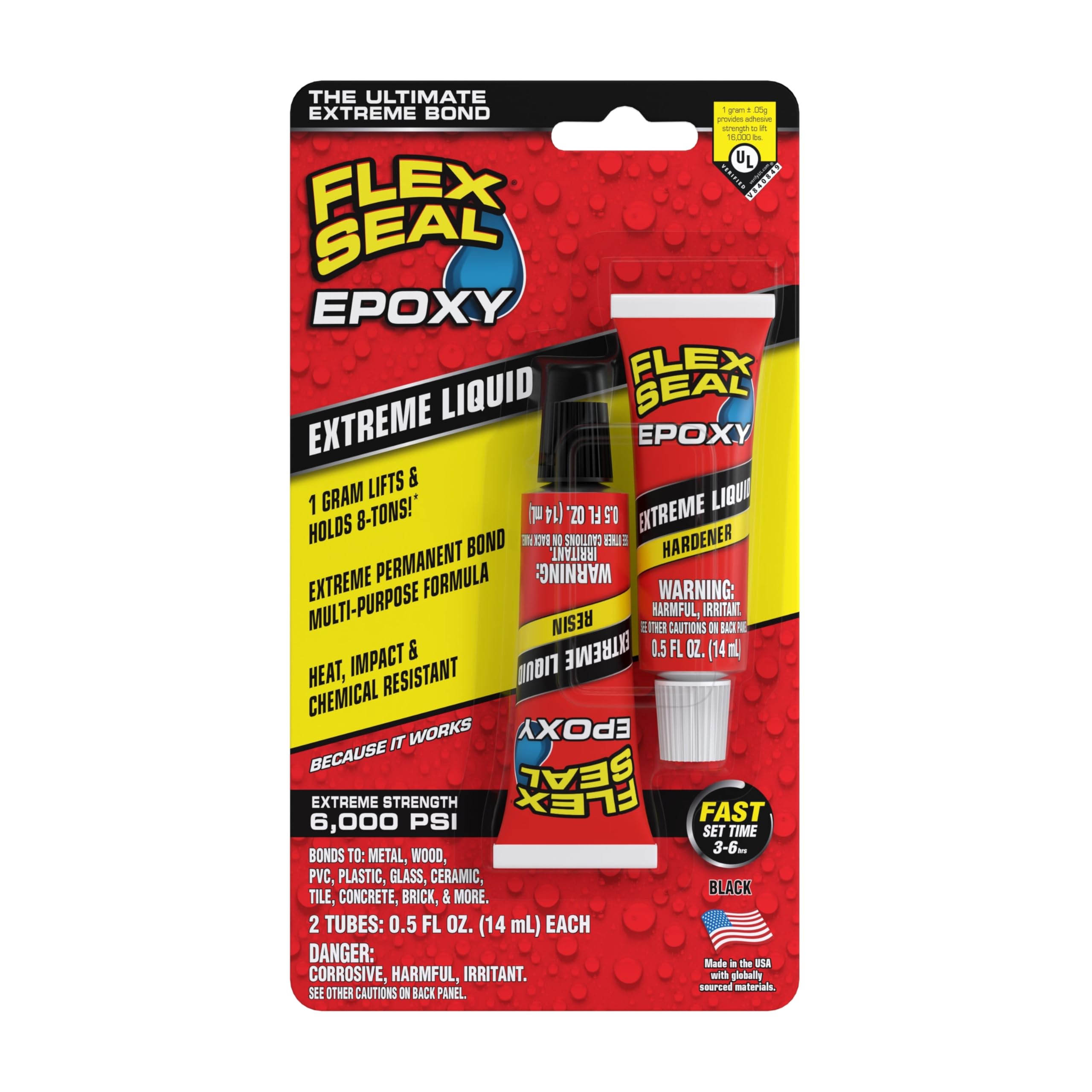 Flex Seal Epoxy, Multi-Purpose Extreme Liquid, Durable, Permanent, Watertight, Long-Lasting Bond, for Automotive, Marine, Plumbing, Home, & Tool Repairs, Cures Black, 2 Tubes: 0.5 fl oz (14 mL) Each