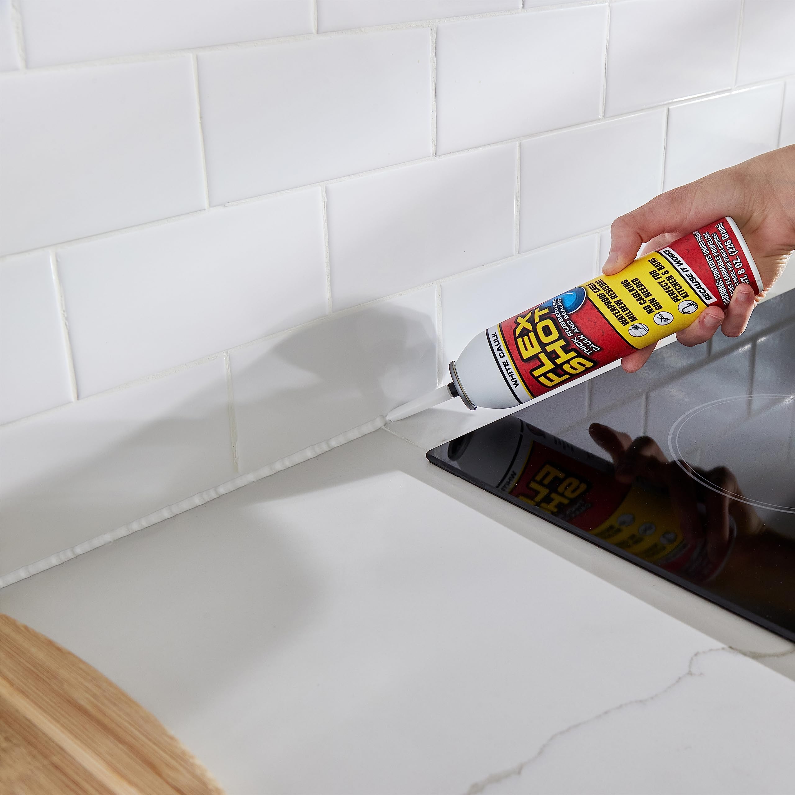 Flexible Rubber Silicone Sealant, Flex Shot, Waterproof Caulk, UV Resistant, No Caulk Gun Needed, Perfect for Kitchen, Bath, Showers, Sinks, Baseboards, Black, 8oz, 1-Pack