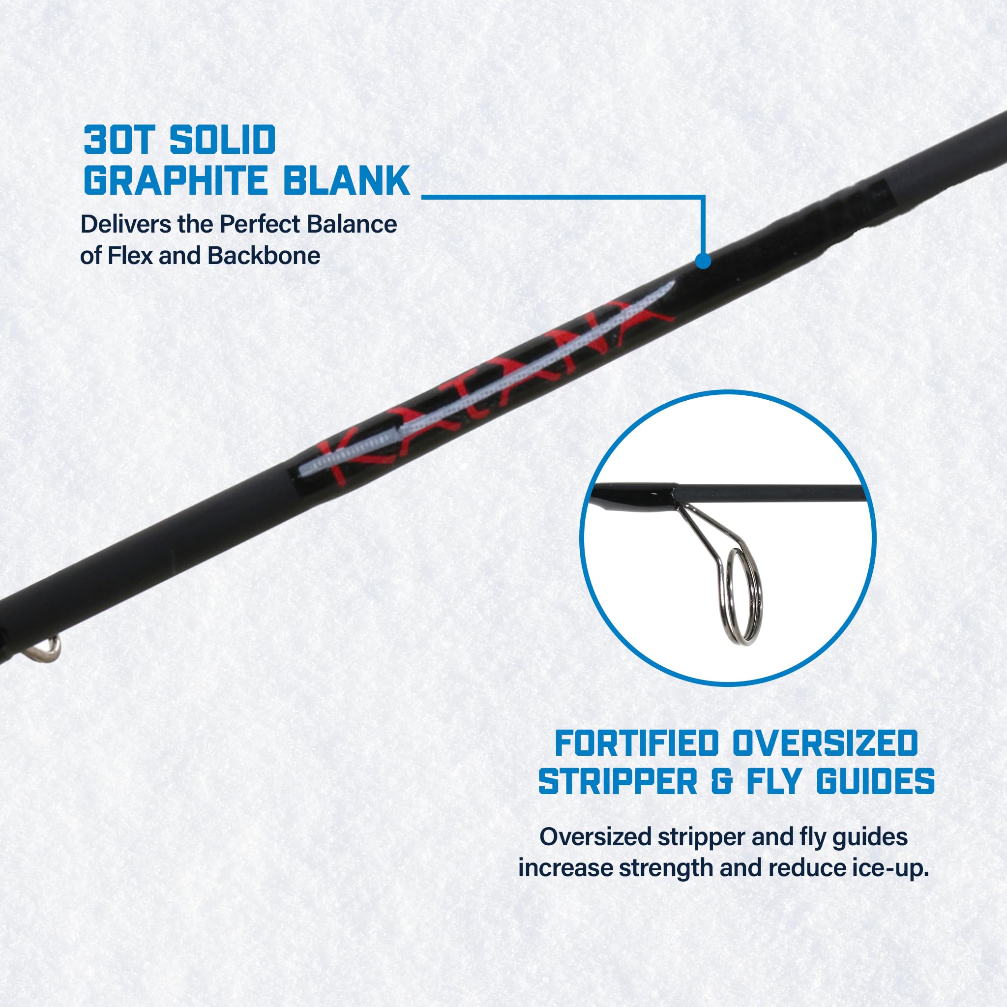 38" Katana Medium Heavy Ice Fishing Rod – Solid 30T Graphite Carbon Blank, Lightweight Tsuka Handle, Oversized Fly Guides, Power & Sensitivity for Big Winter Catches