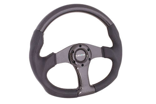 NRG Innovations Carbon Fiber NRG-ST-013CFCF Steering Wheel 350mm, Black Carbon Oval Shape with Leather Trim