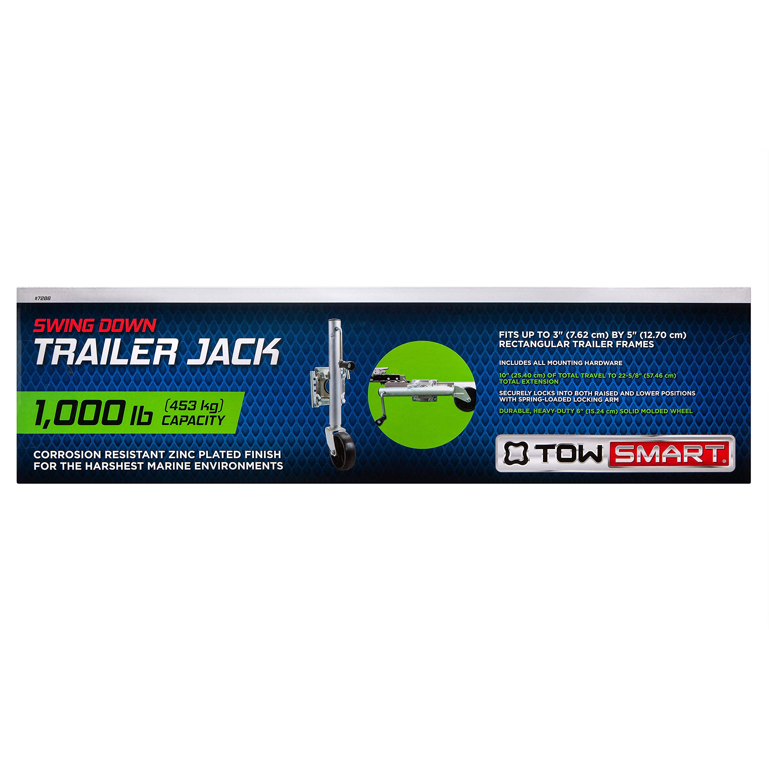 Side Wind TOWSMART, Swing Down, Bolt-on Trailer Jack, 1,000 lb. Capacity, 10 in. Lift