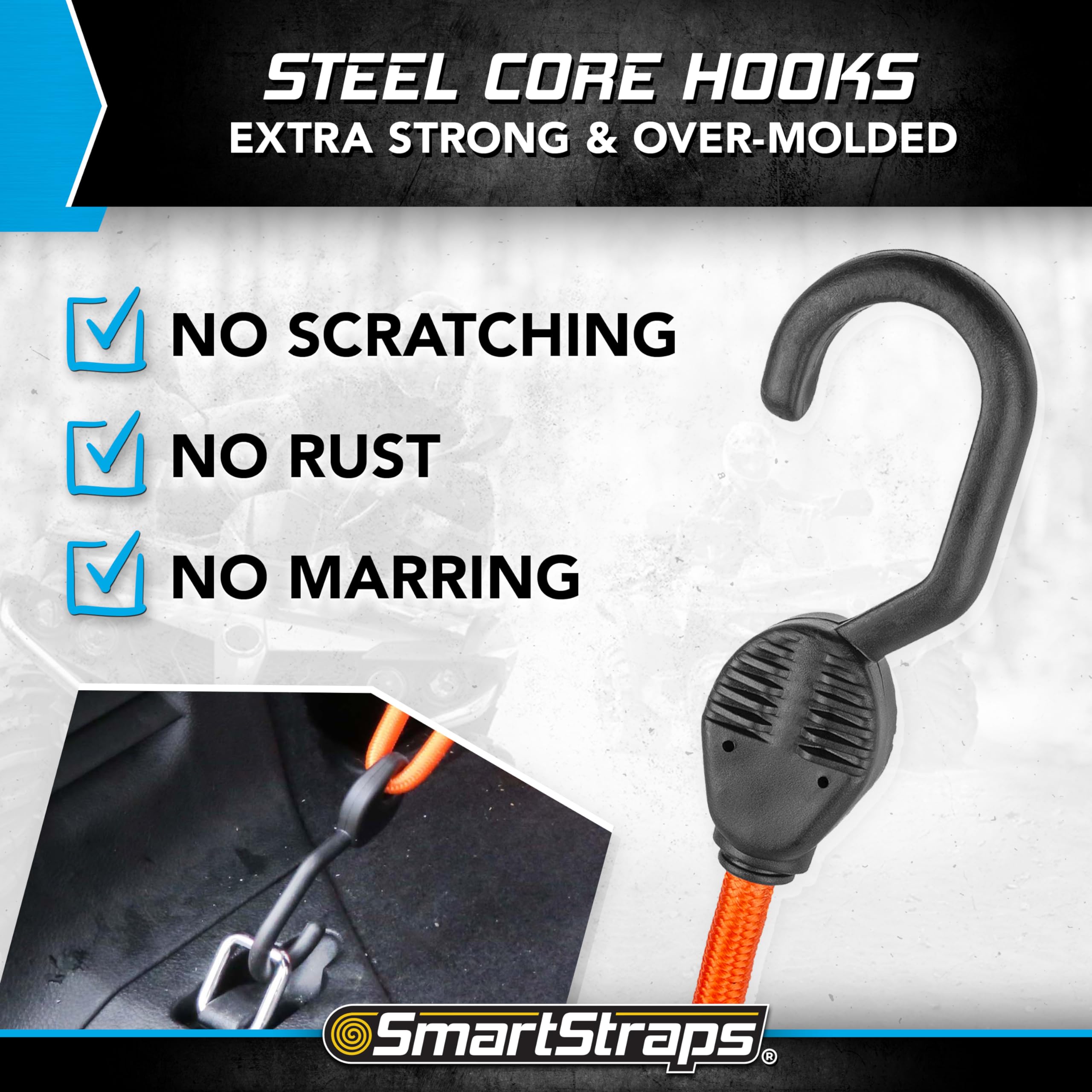 Adjustable SmartStraps Bungee Cords, 5 Piece Value Pack — Bungee Cords Distribute Load To Reduce Slipping — Secure Light Loads Such As Coolers, Luggage and Gas Cans
