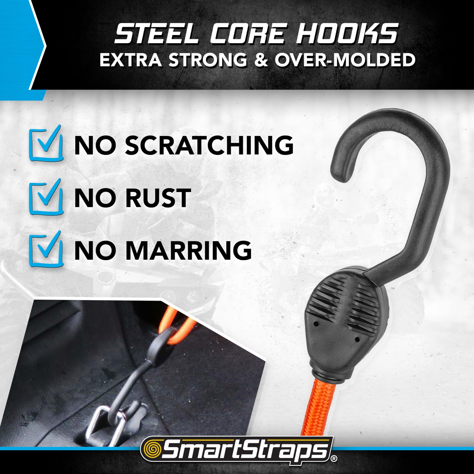 Adjustable SmartStraps Bungee Cords, 5 Piece Value Pack — Bungee Cords Distribute Load To Reduce Slipping — Secure Light Loads Such As Coolers, Luggage and Gas Cans