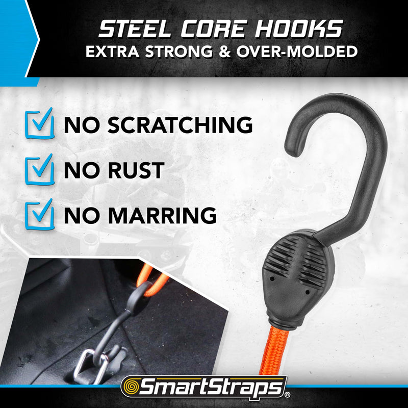 Adjustable SmartStraps Bungee Cords, 5 Piece Value Pack — Bungee Cords Distribute Load To Reduce Slipping — Secure Light Loads Such As Coolers, Luggage and Gas Cans
