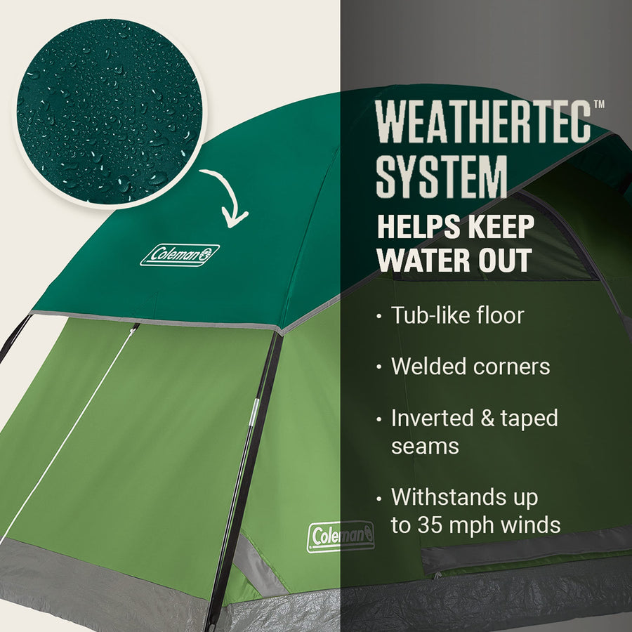 Sundome Coleman 2-Person Tent with Rainfly, Weatherproof Tent Sets Up in 10 Mins