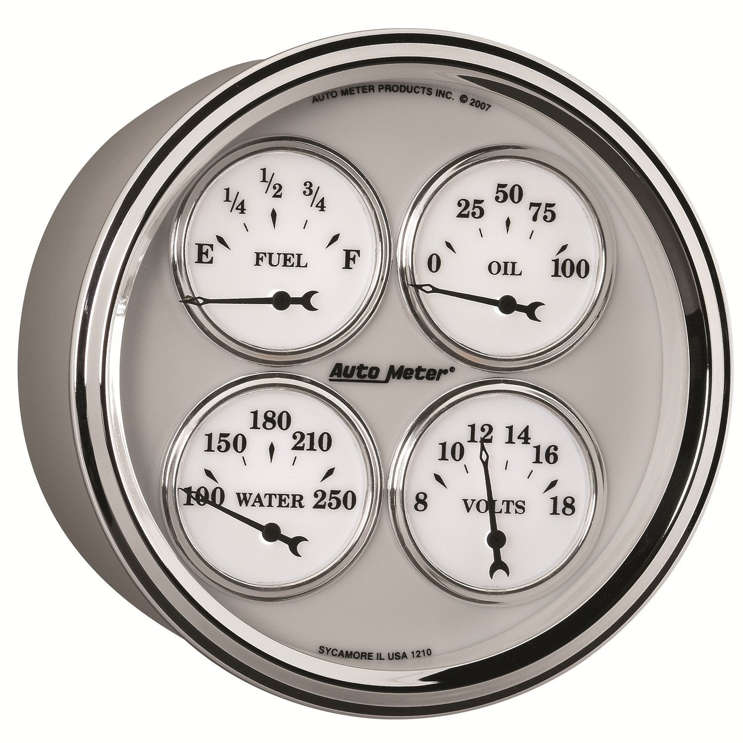 Auto Meter 1210 White II Old Tyme 5" Short Sweep Electric Quad Gauge
