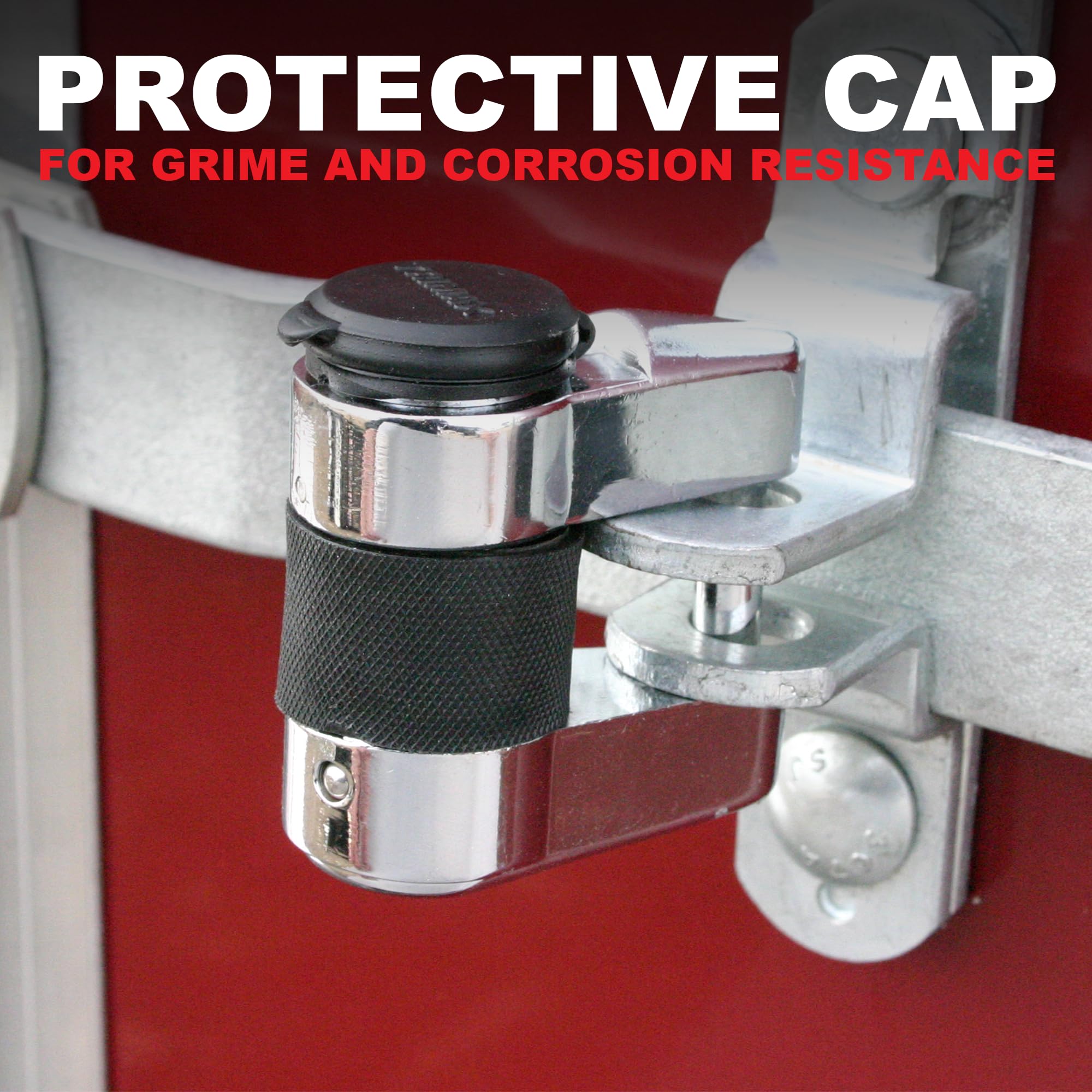 TMC10 – Trimax – 7/8" Key Coupler Lever/Door Latch Lock – Machine-Forged Chrome Steel, Protective Rubber Bumper, Weatherproof Cap, Anti-Theft Security