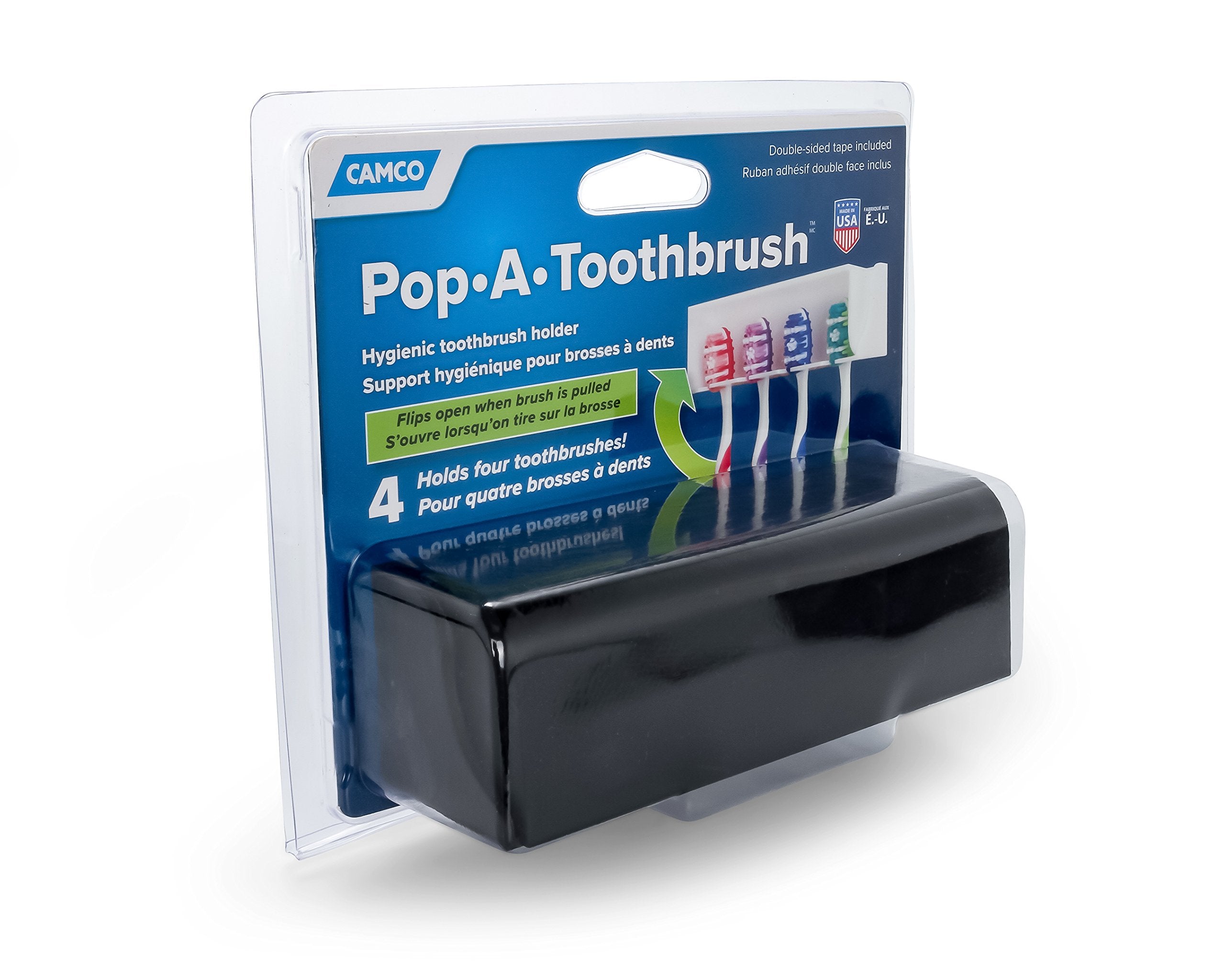 Pop-A-Toothbrush Camco, Hygienic Toothbrush Holder, Holds 4 toothbrushes, Black (57207)