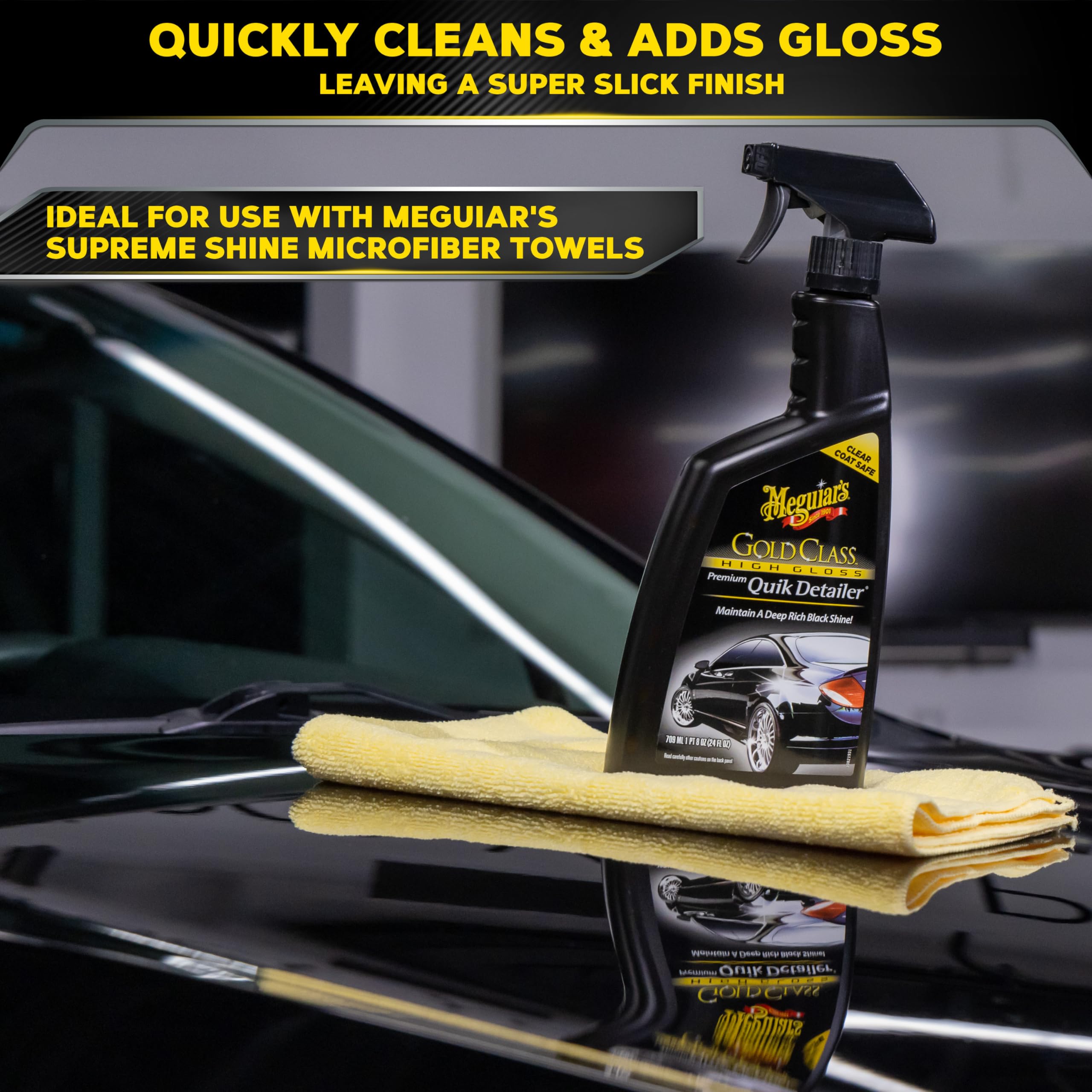Meguiar's High Gloss Gold Class Premium Quik Detailer, High Lubricity Automotive Quick Detailer Spray that Preserves Wax and Leaves a Deep Dark Shine, 24 Oz Spray Bottle