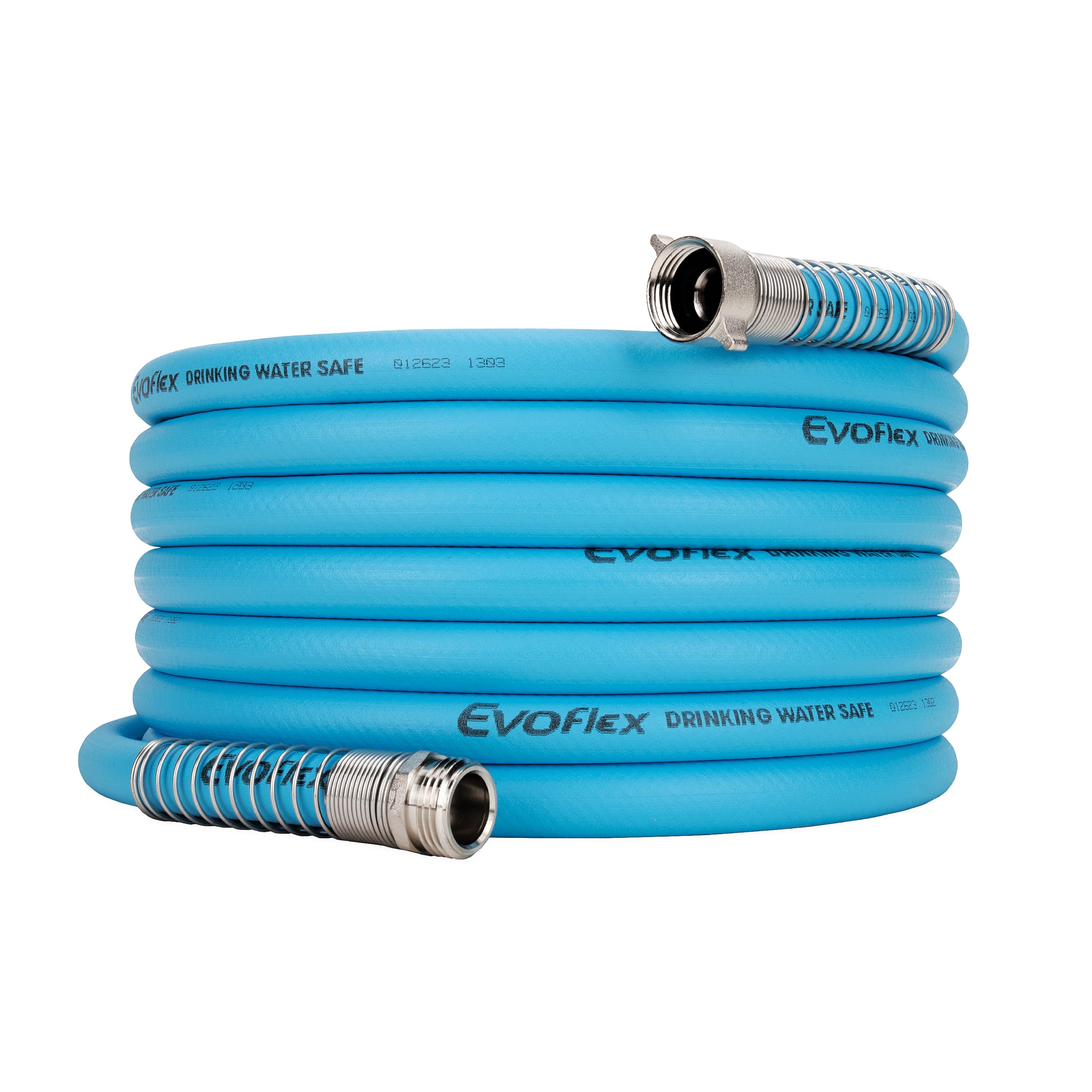 EvoFlex Camco 25-Foot Drinking Water Hose | Features an Extra Flexible Construction | Stainless Steel Strain Reliefs on Each Hose End | Ideal for RV and Marine Use (22594)
