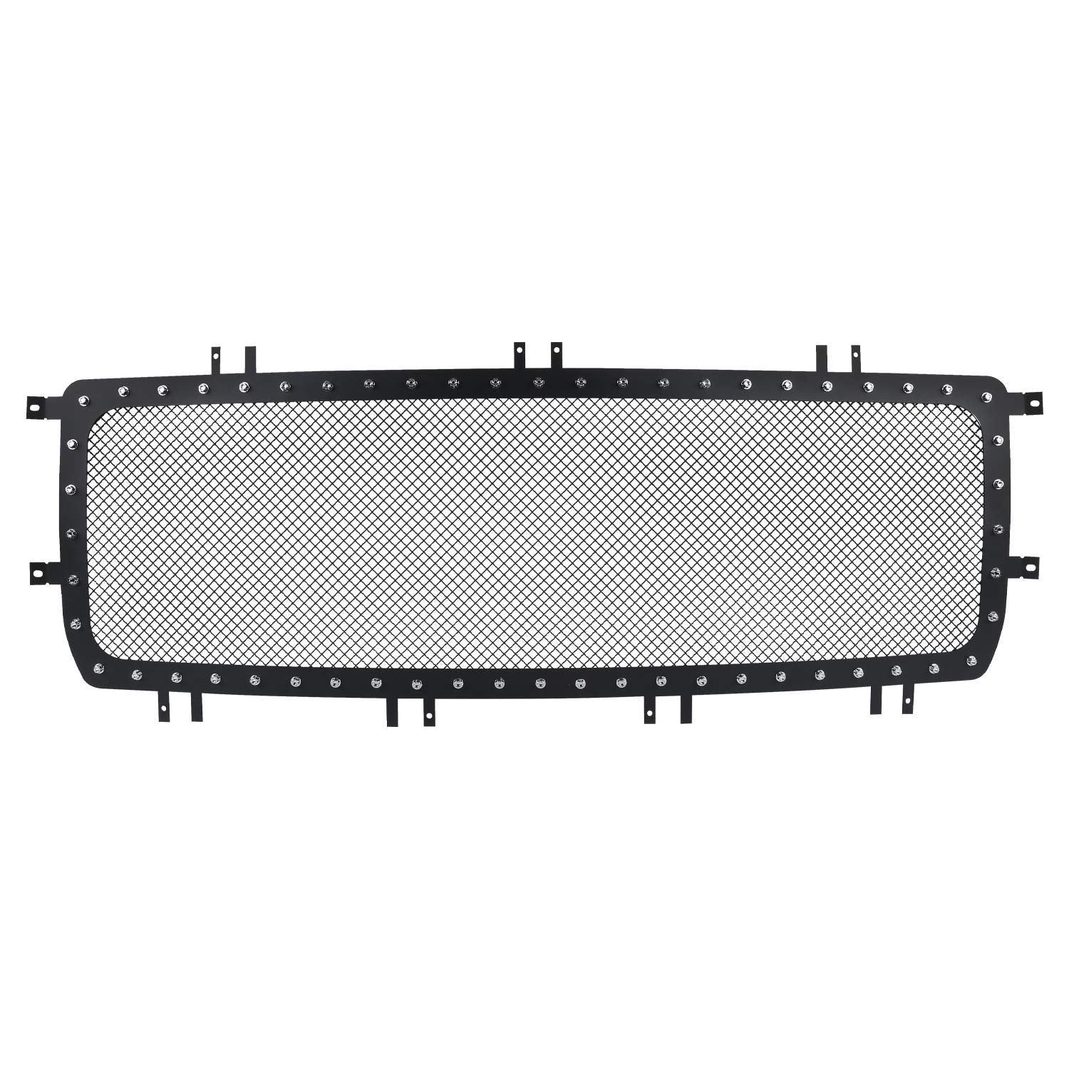Spec-D Tuning Black Rivet Style Studded S/S Mesh Hood Grille Insert 1PC Compatible with 2014-2015 GMC Sierra 1500