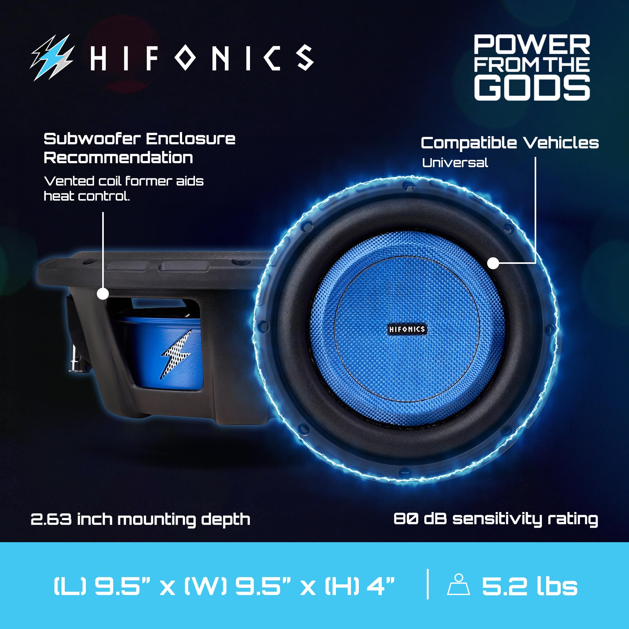 Hifonics 8 Inch Elite Shallow Mount Car Subwoofer, Dual 4 Ohm Voice Coil Speaker 500 Watt Peak Power Mobile Amplifier, Black/Blue