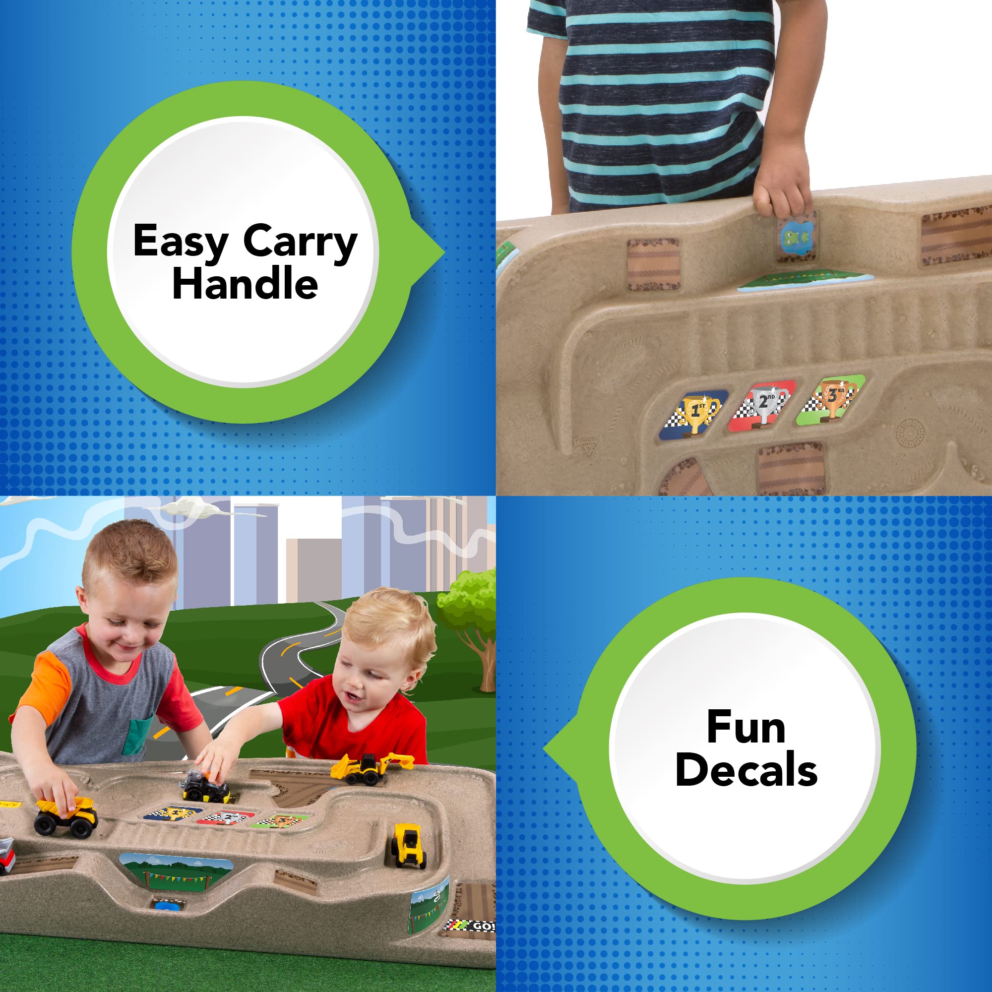 Simplay3 Kids Race Track Toy Car Train Table Portable Carry and Go, 2-Sided No Assembly for Children 3 4 5 6 7 Years Old Boys Girls, Made in USA