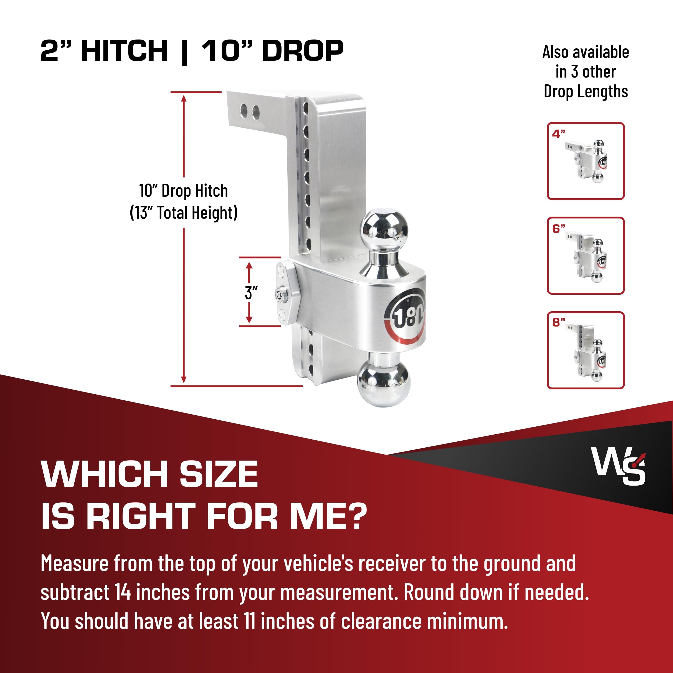 Adjustable Trailer Hitch Weigh Safe 180-Degree - Trailer Hitch for Towing - Compatible with 2" Receivers - 10" Drop, Chrome-Plated Tow Balls, 12,500 GTW, 1-Piece Lock Set