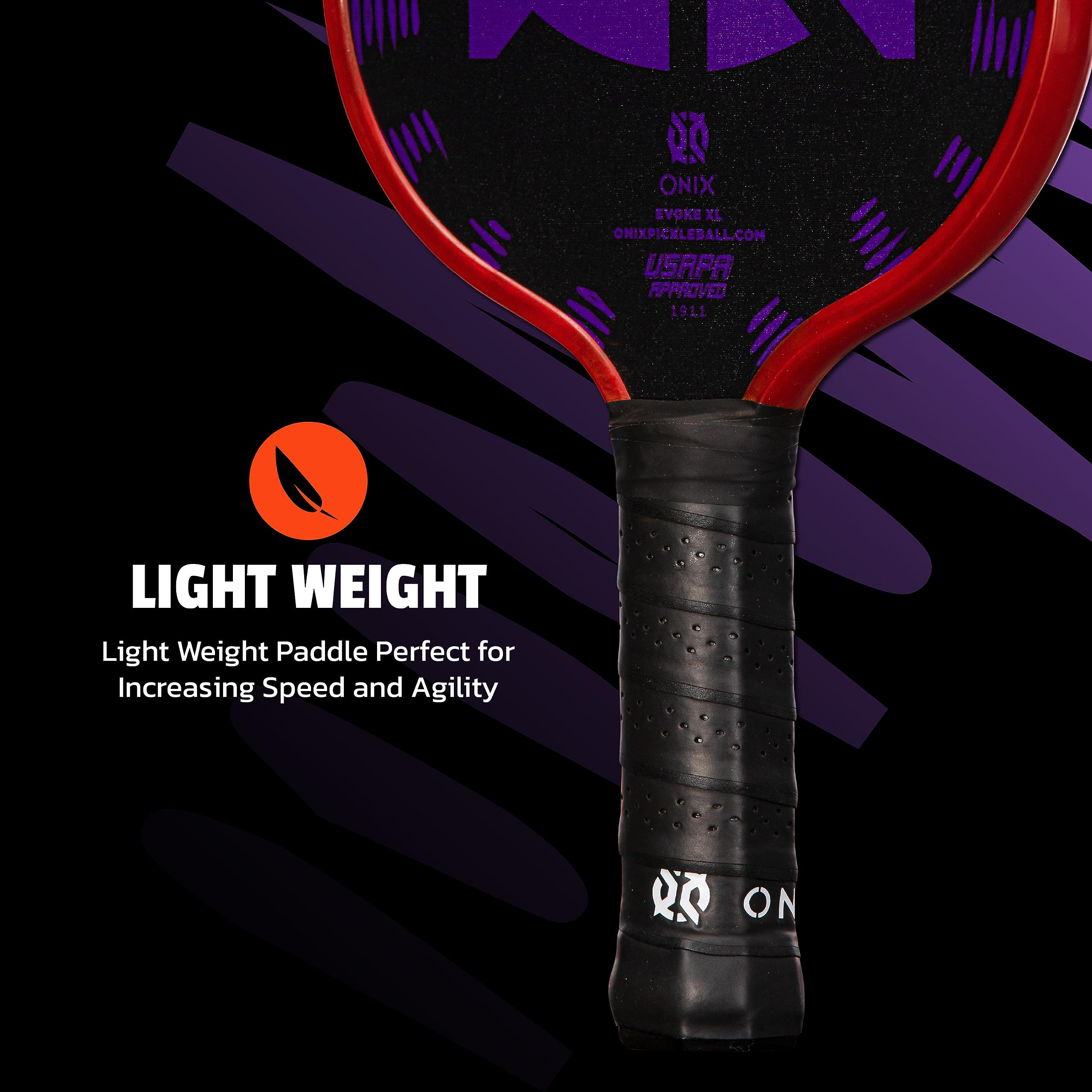 Evoke XL Onix Graphite Pickleball Paddle Features Polypropylene Core, Graphite Face, and Oversized Shape, Purple