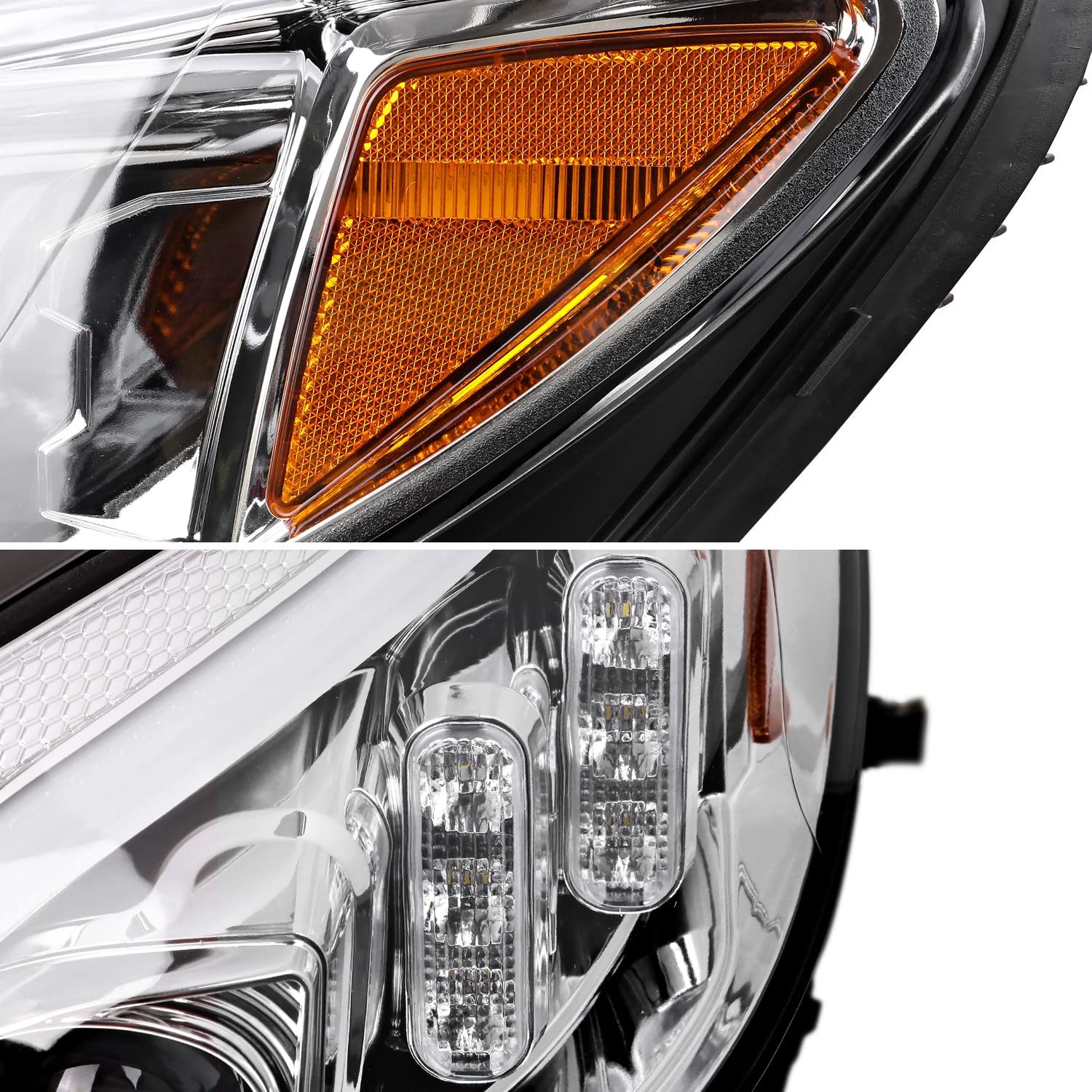 Chrome Sequential Signal Tube Full LED Projector Headlights SPEC-D TUNING Compatible with 2015-2018 Mercedes Benz W205 C-Class Left + Right Pair Headlamps Assembly