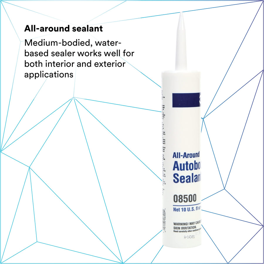 3M Autobody All-Around Sealant, 08500, Medium-Bodied, Water-Based, Quick-Drying, 1/10 gal/10 fl oz Cartridge , White